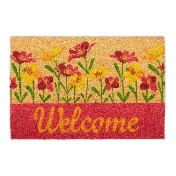 B2X Fußmatte aus Kokosfaser „Welcome“ Blumen