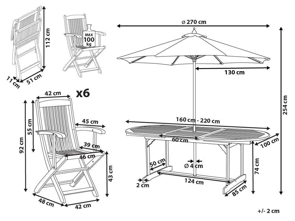 Beliani Gartentisch Set mit Schirm aus Akazienholz Klassisch MAUI II