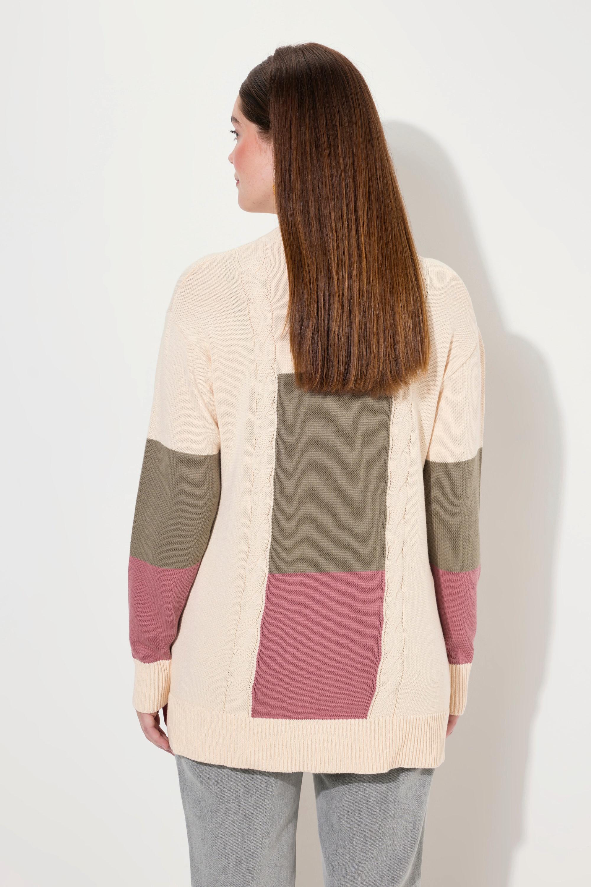 Ulla Popken Pullover, Stehkragen, Langarm, Biobaumwolle perlweiß