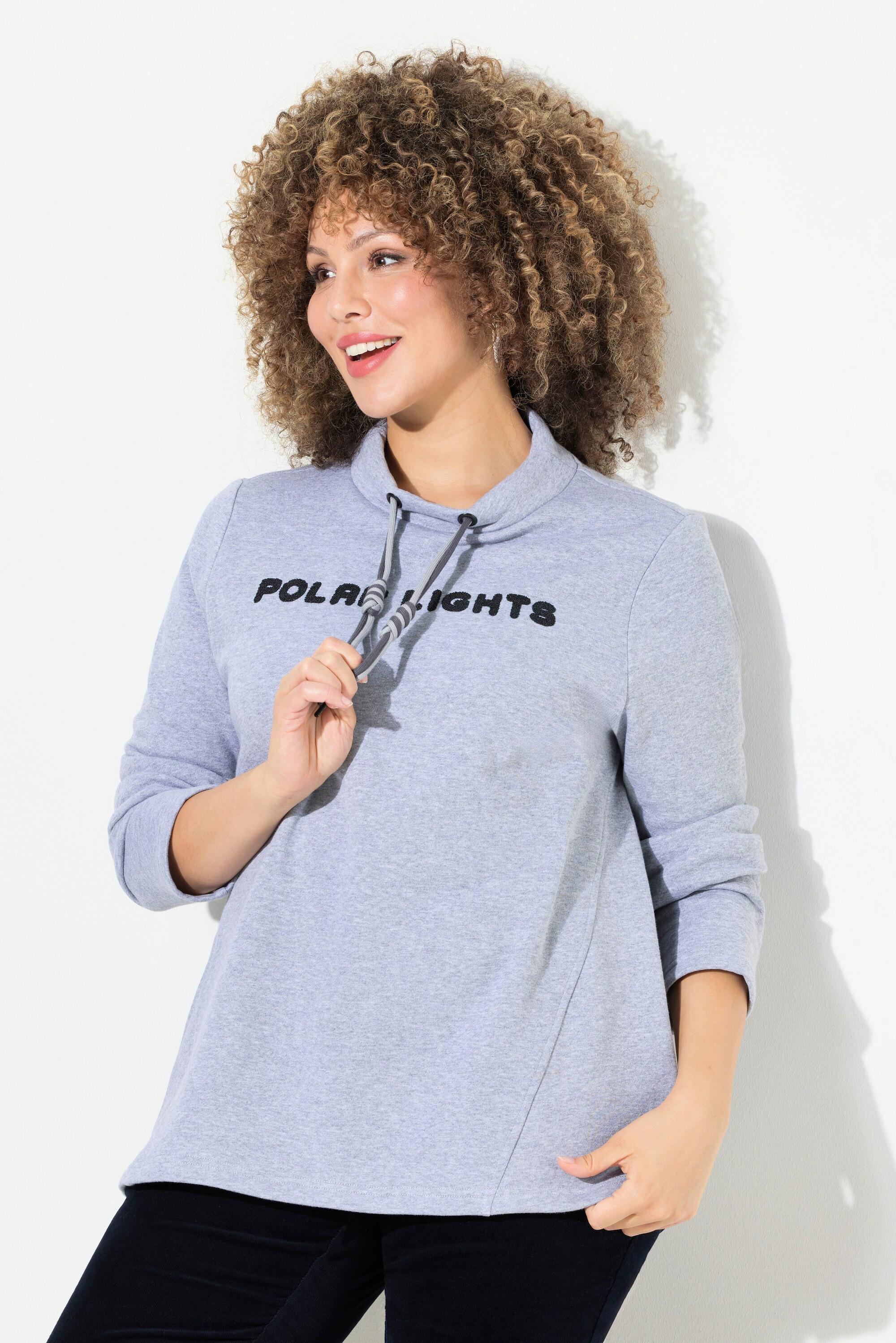 Ulla Popken Sweater, Schriftmotiv, Stehkragen, Langarm
