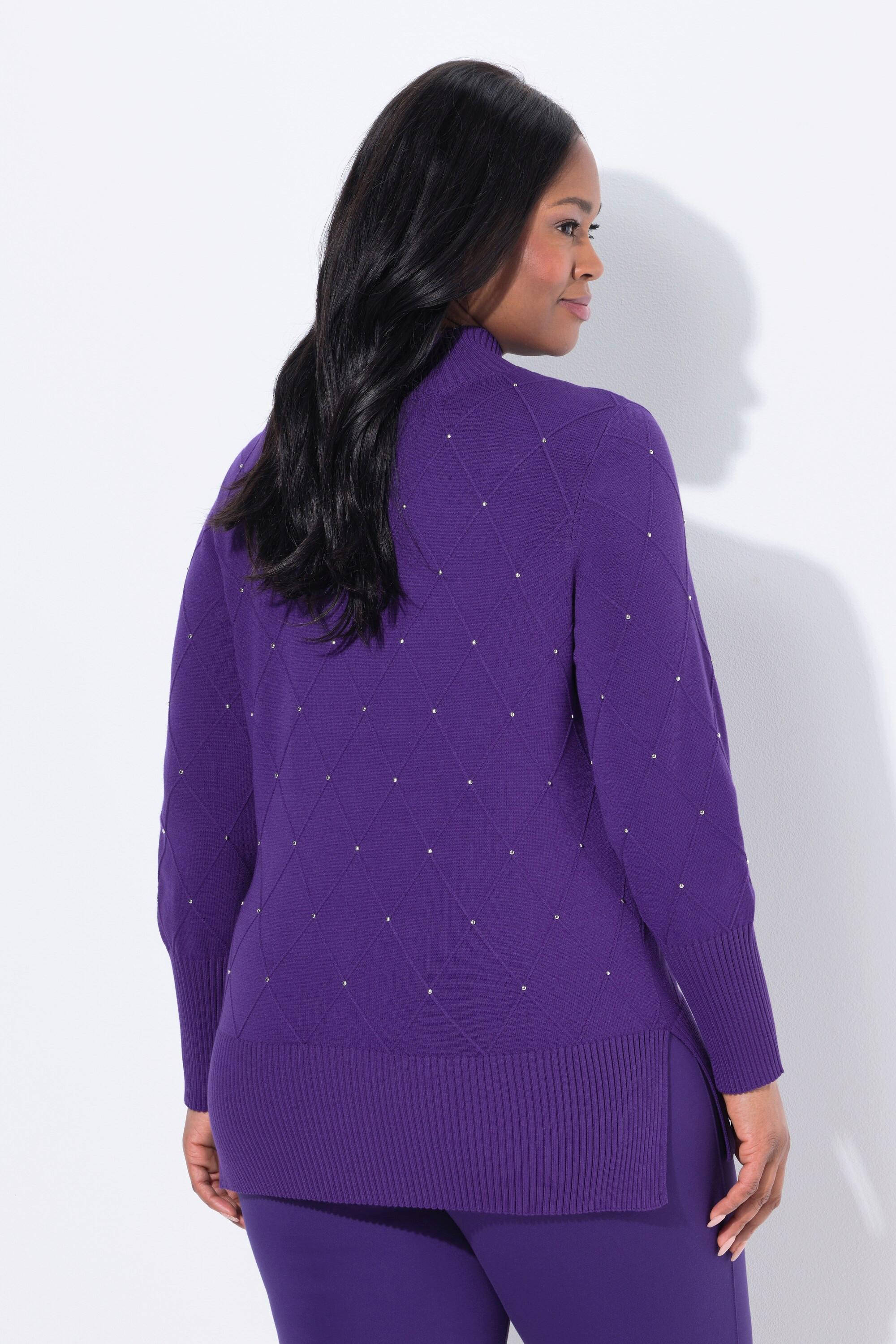 Ulla Popken Pullover, Rhomben, Ziernieten, Stehkragen, Langarm