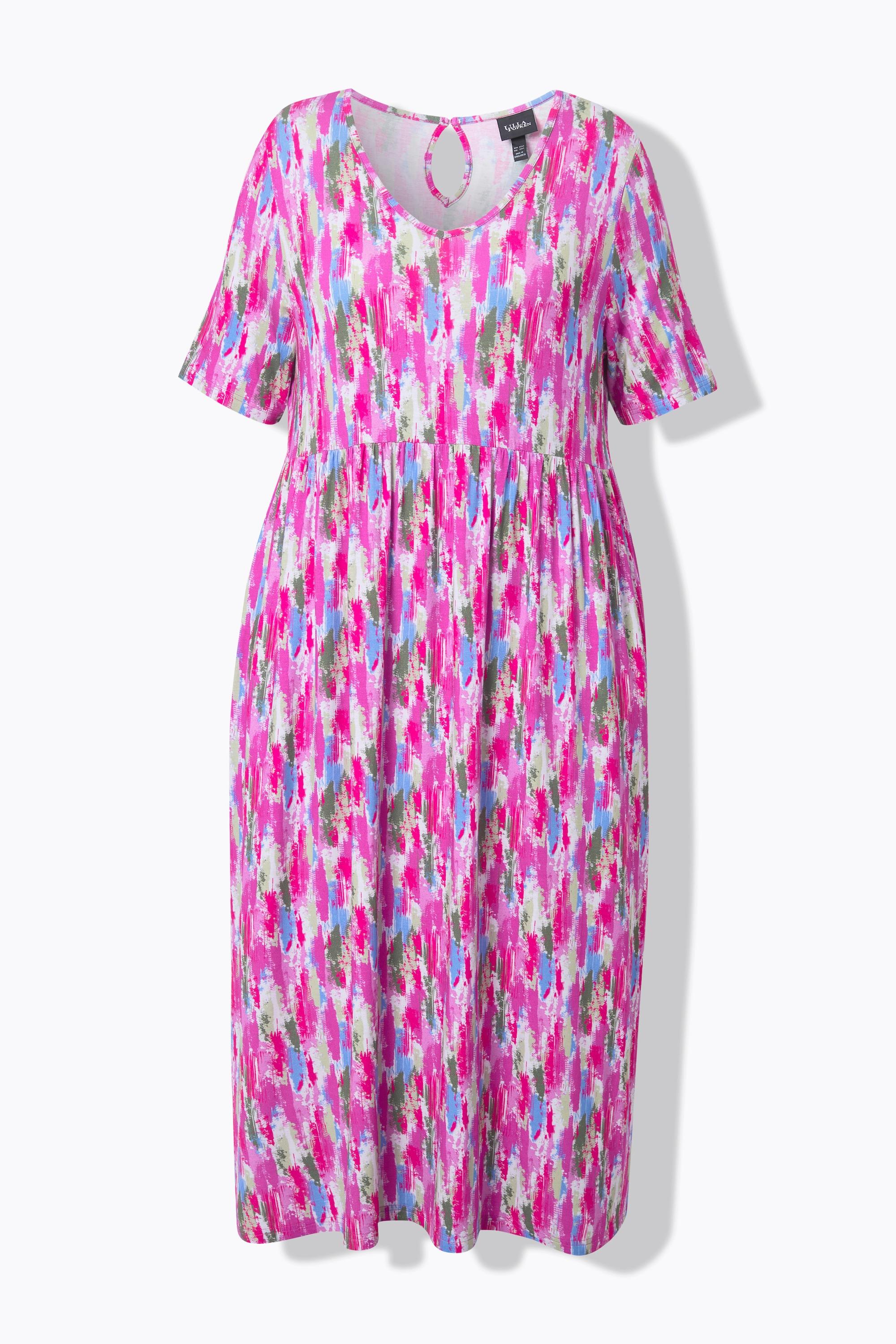 Ulla Popken Jersey Midikleid A-Linie V-Ausschnitt Halbarm