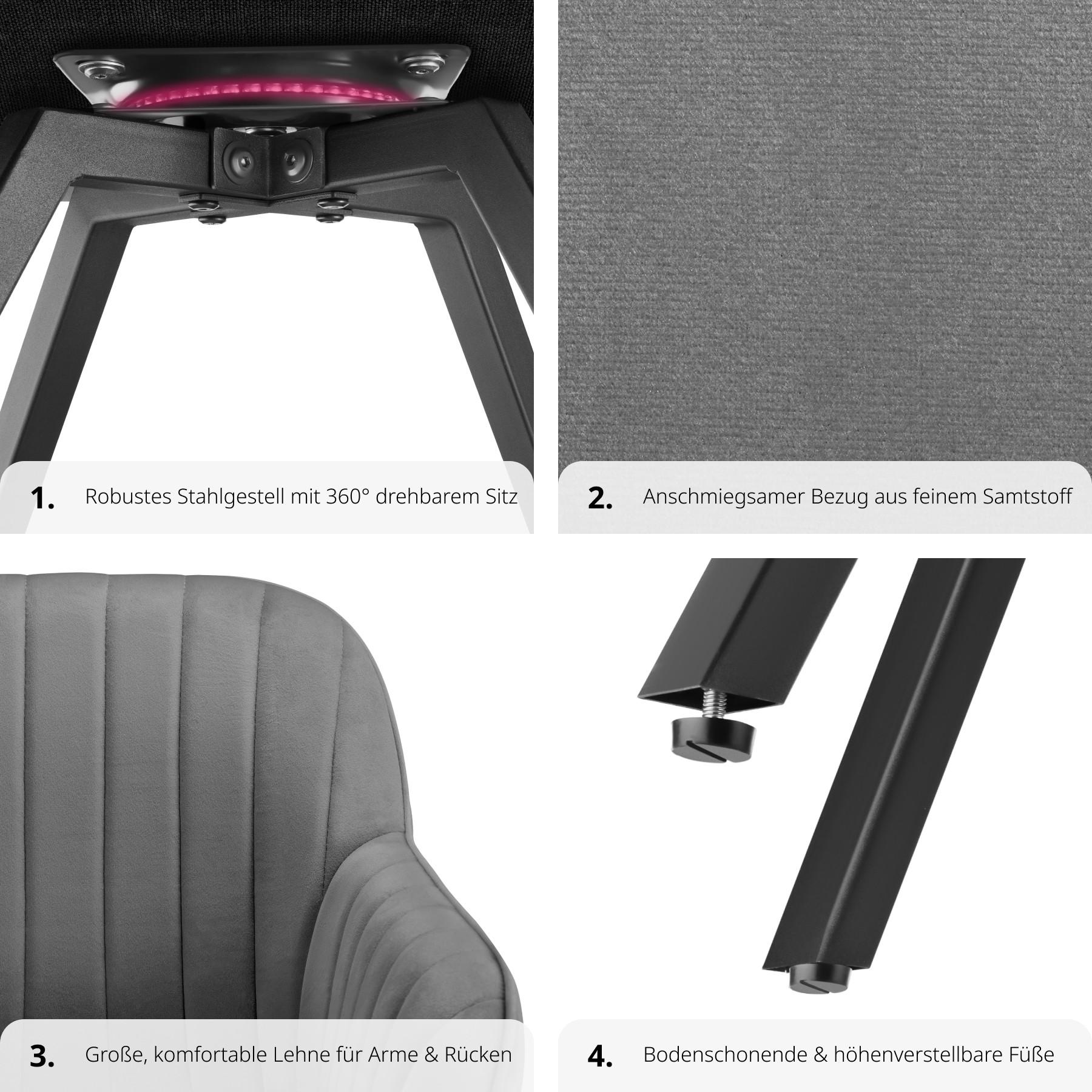 Tectake Drehbarer Armlehnstuhl Snug Samtoptik, gepolstert