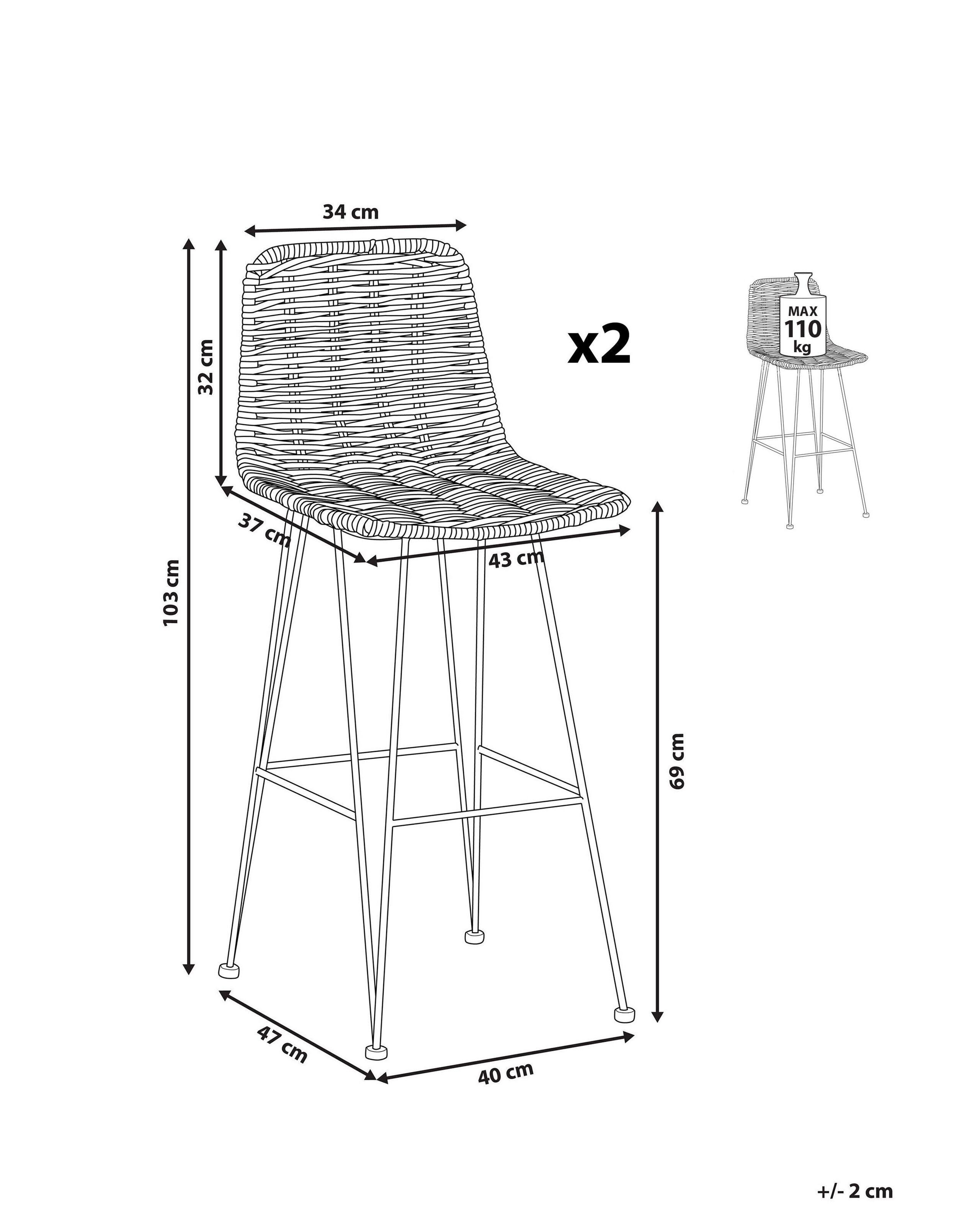 Beliani Set mit 2 Barstühlen aus Rattan Boho CASSITA