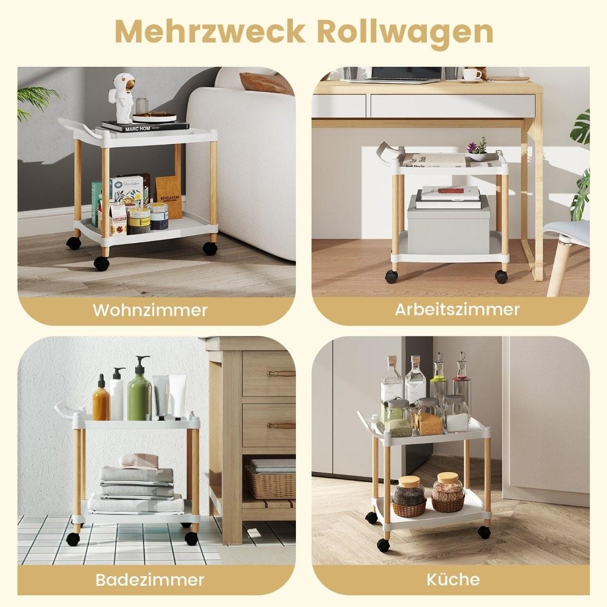 Northix 2-stöckiger Rollwagen mit Verriegelbaren Rädern & Buchenholzrahmen Trolley Organizer
