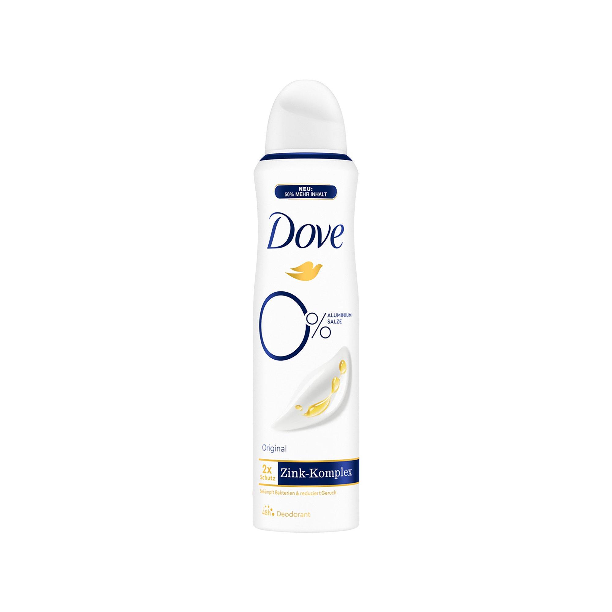 Dove Deo 0% Original Aerosol 0% Aluminiumsalze mit Zink-Komplex original Deodorant-Spray