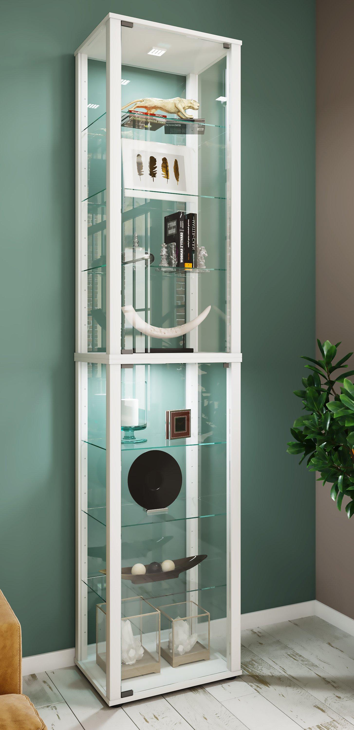 VCM Glasvitrine stehend | Vitrine Glas mit ESG-Sicherheitsglas | Maße ca. H. 227 x B. 50 x T. 38 cm | Standvitrine Glas | Modern und platzsparend | Glas