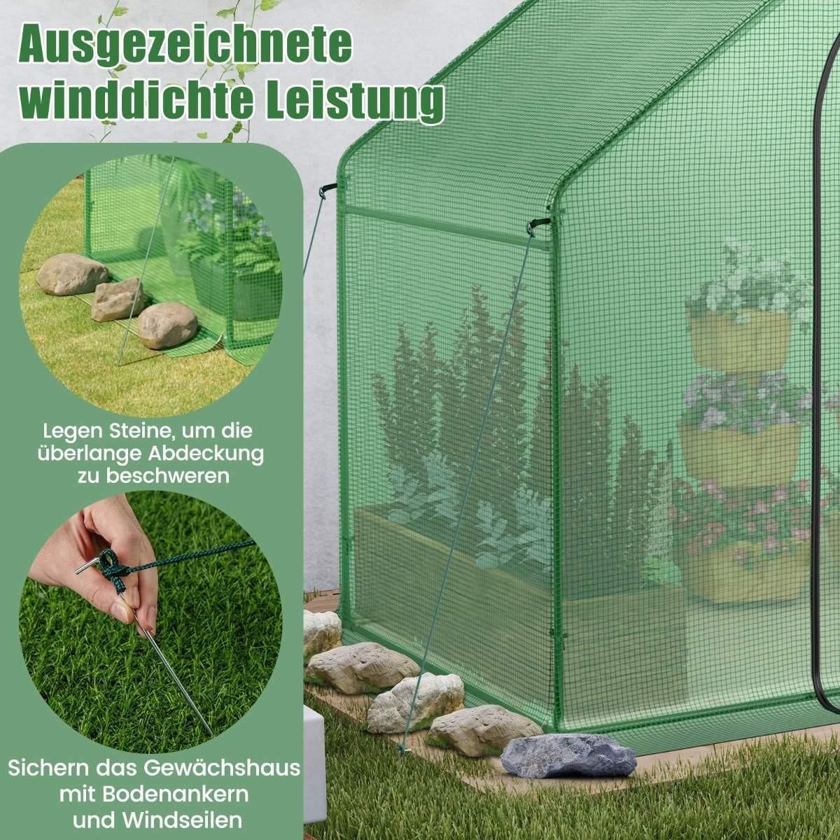 Northio Begehbarer Gewächshaus mit PE-Abdeckung & Roll-Up Reißverschluss-Tür & Fenster Foliengewächshaus