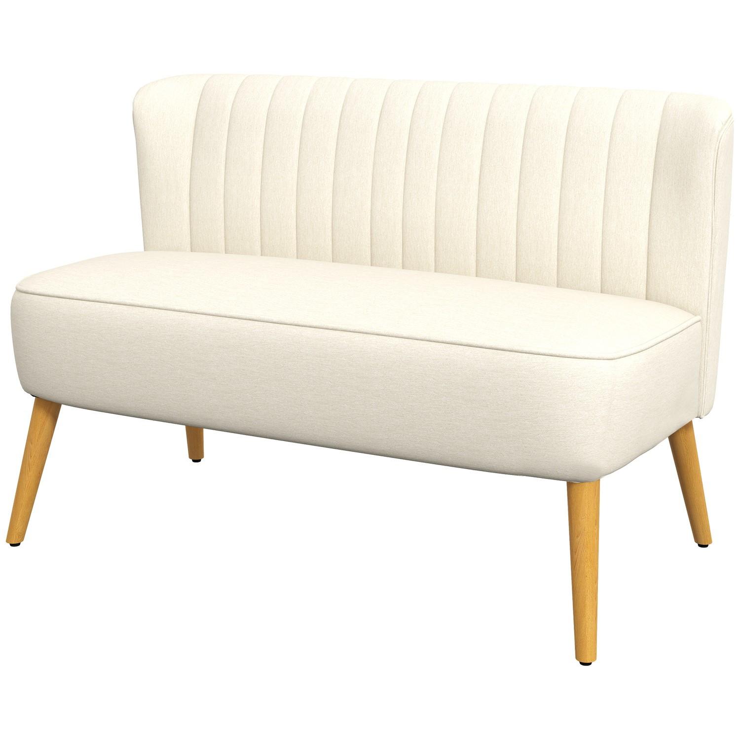 Northio 2-Sitzer Sofa Zweisitzer, Loveseat mit Leinenoptik, Doppelsofa mit Holzbeine, bis 150 kg Belastbar, Cremeweiß, 117 x 56,5 x 77 cm