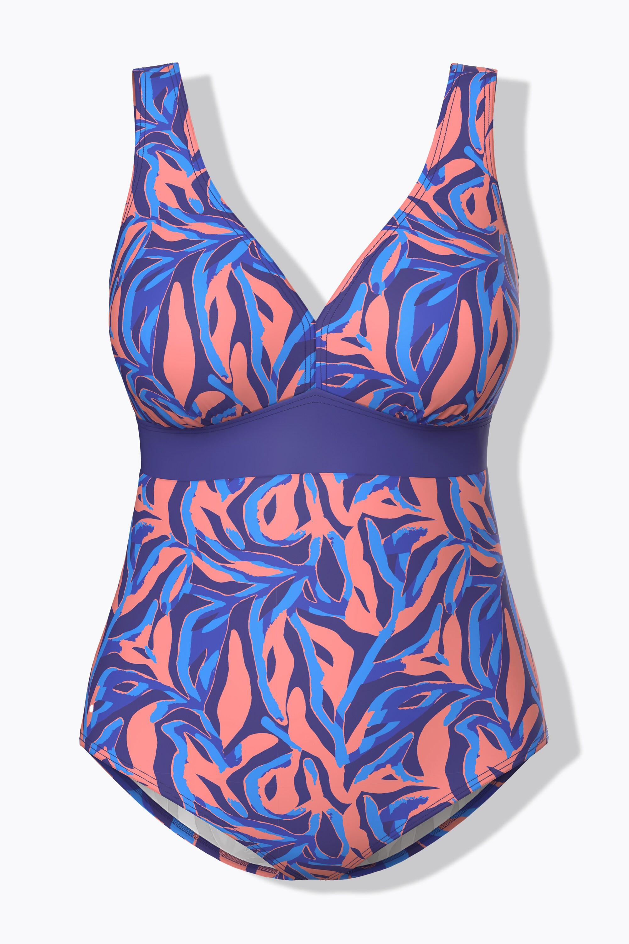 Ulla Popken Badeanzug, Korallen, V-Ausschnitt, Softcups, recycelt