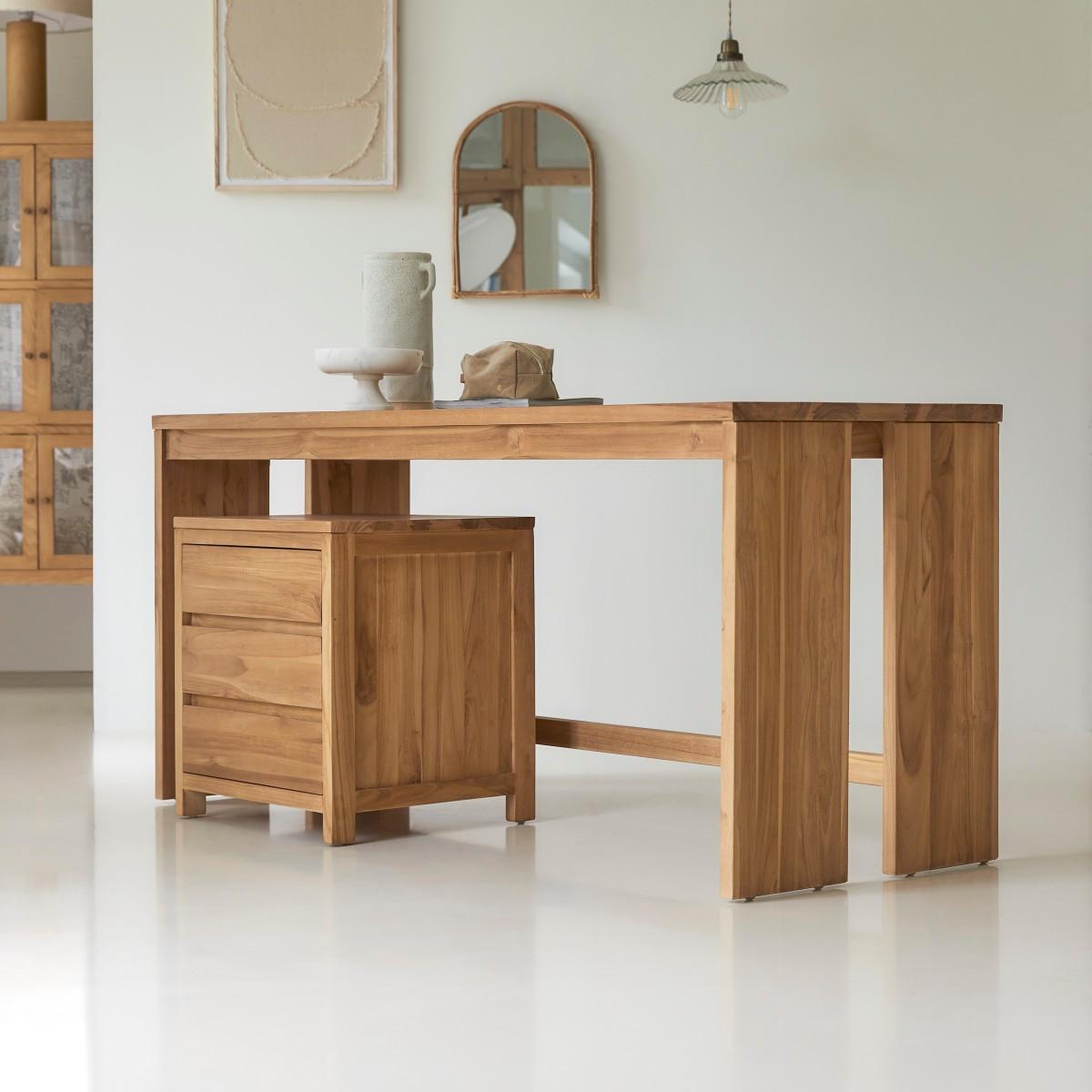 Tikamoon Schreibtisch aus massivem Teak mit Schubladenmodul Eden