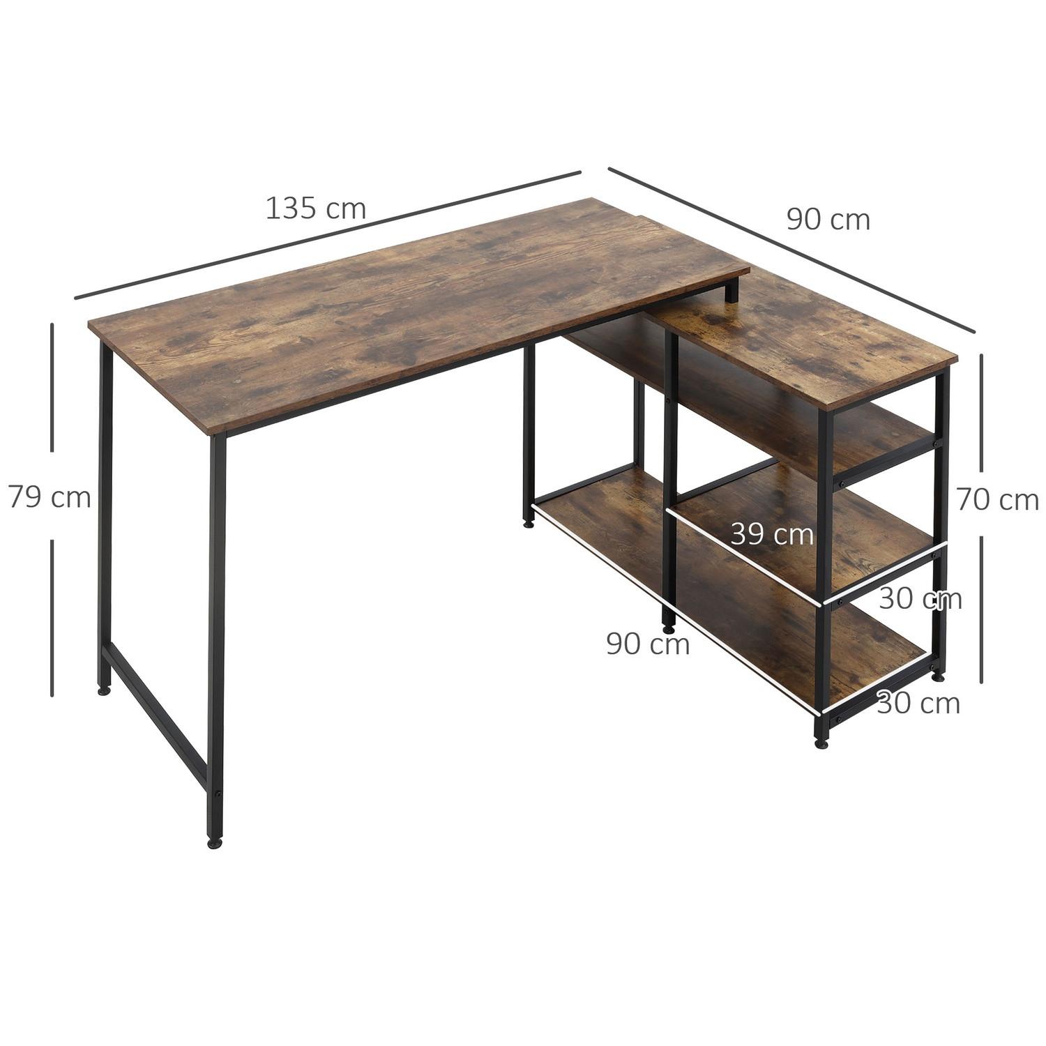 Northio Eckschreibtisch, L-Form Pc-Tisch Mit Regal Und Schublade, Bürotisch, Spanplatte Metall, Rustikales Braun, 135X90X79Cm