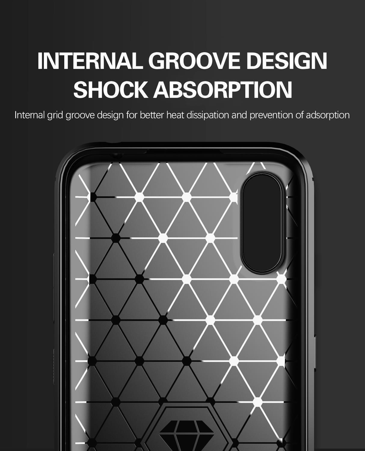 Cadorabo Hülle für Samsung Galaxy A01 TPU Silikon Edelstahl-Karbonfaser Optik