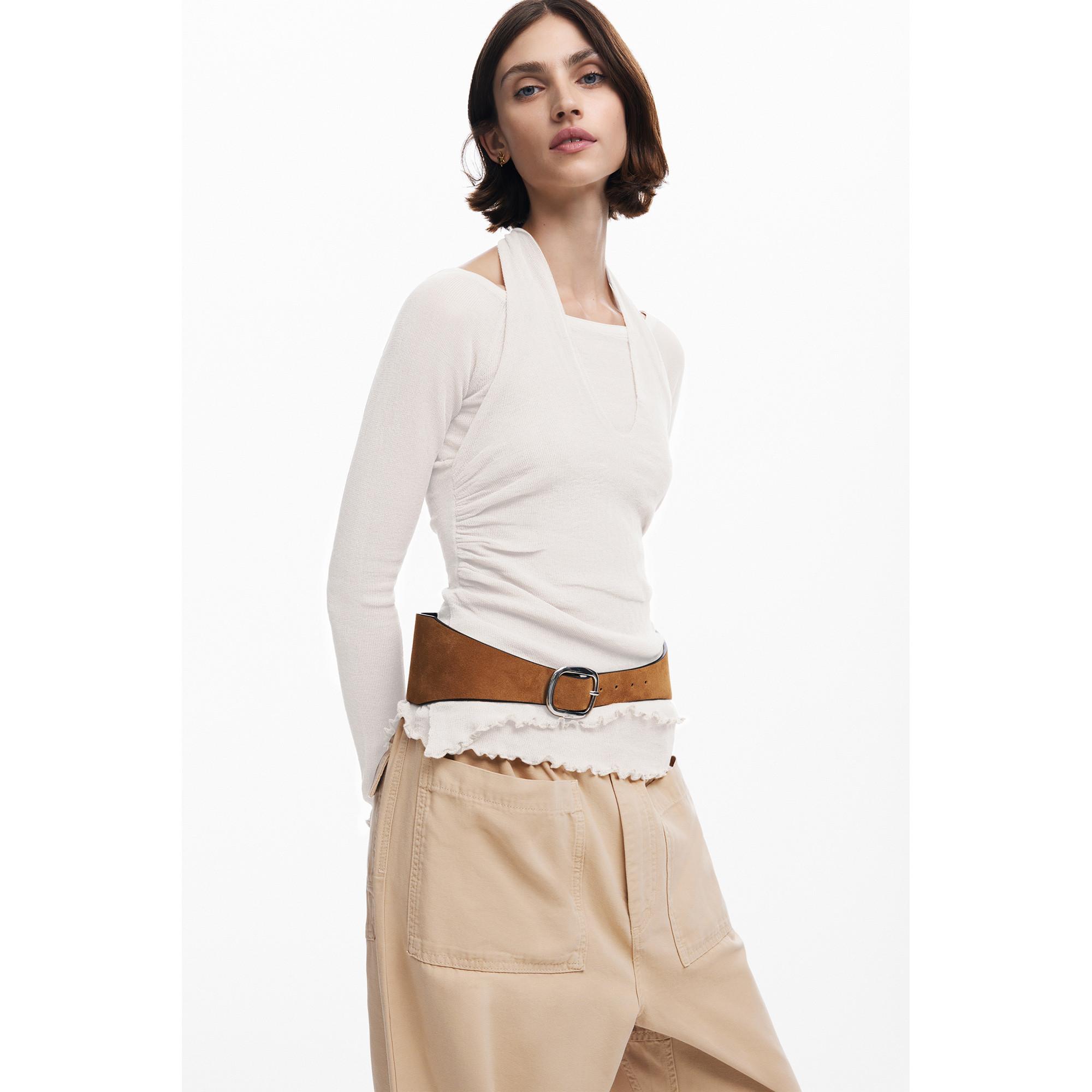 Desigual Langarm Halter Neck U-Boot Ausschnitt T-Shirt