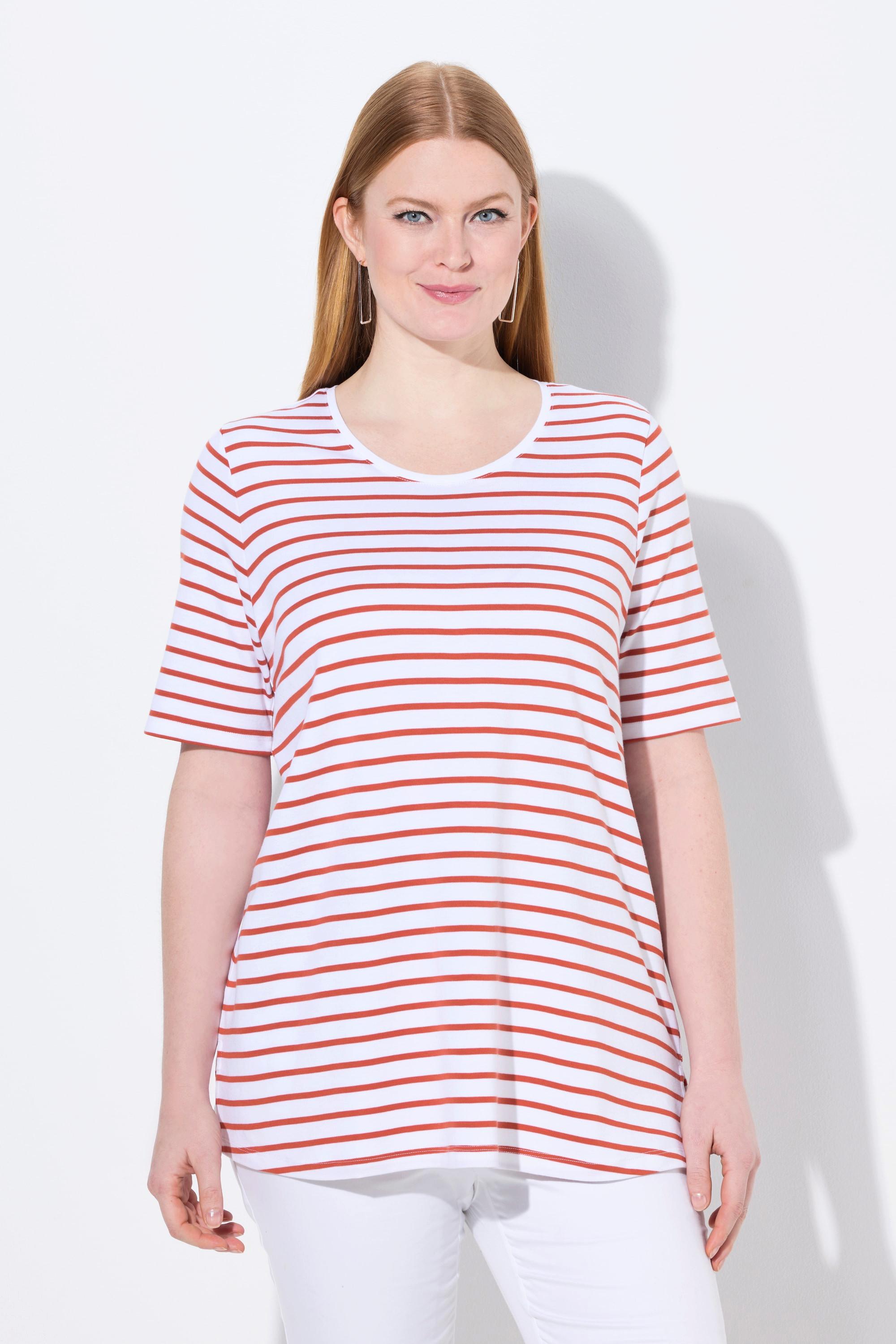 Ulla Popken Ringelshirt A-Linie Rundhals Halbarm Pima Cotton