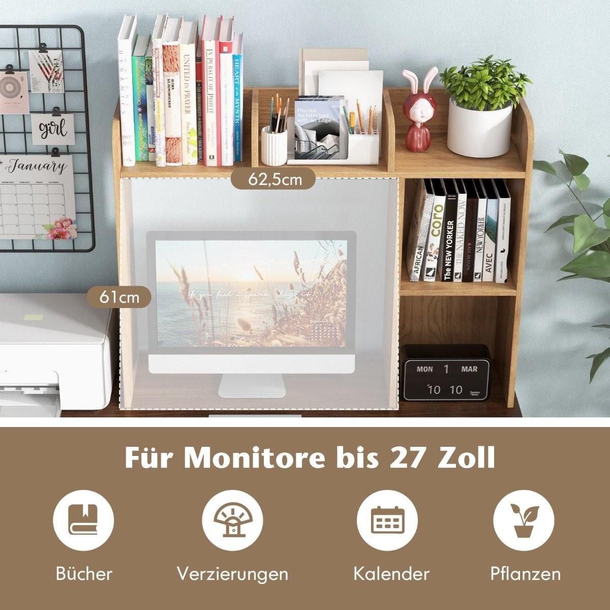 Northix Schreibtischregal Mehrzweck-Tischregal aus Holz 3-stöckiges Präsentationsregal für Computertische Natur
