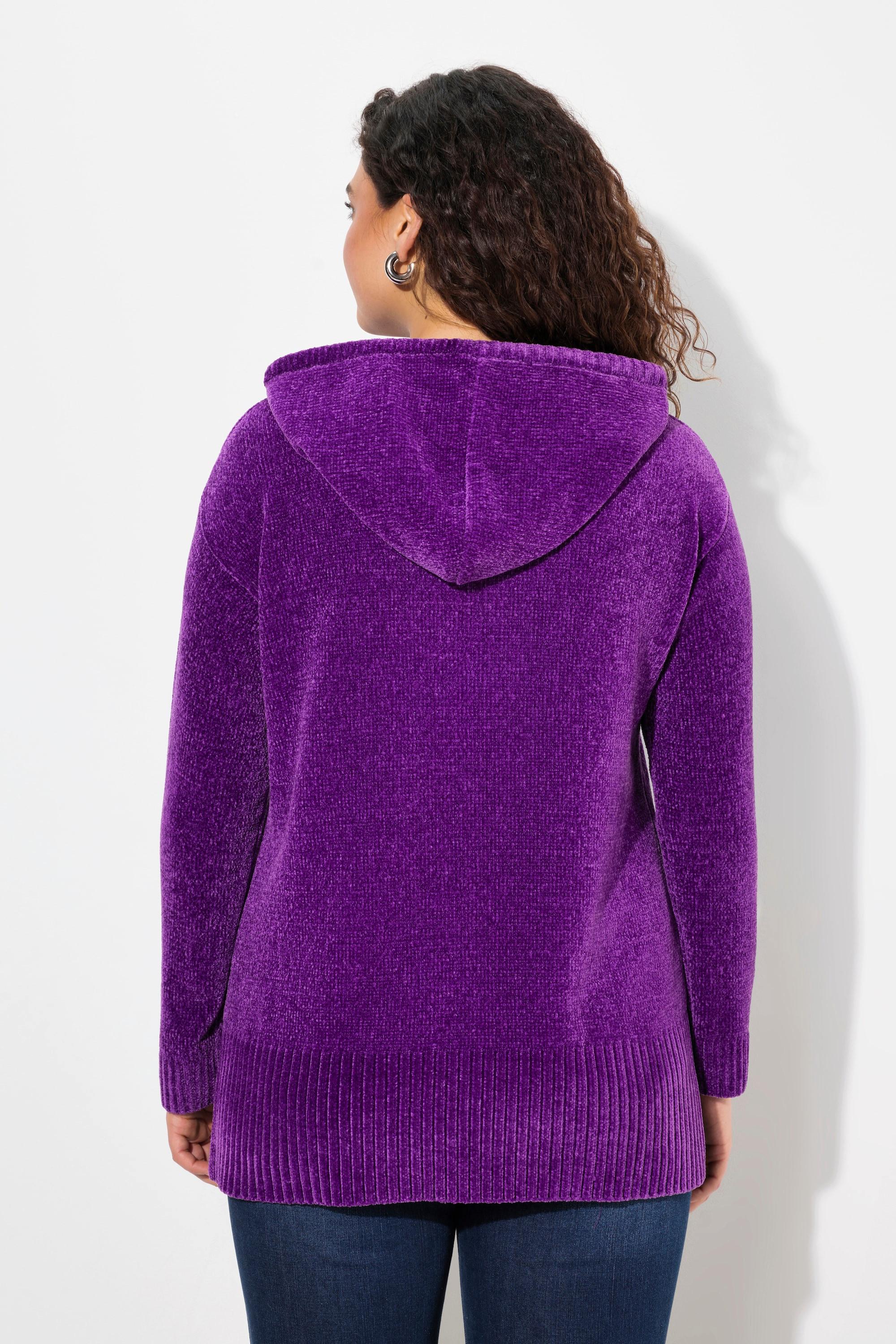 Ulla Popken Chenille-Hoodie, Kapuze, Kordel, Langarm