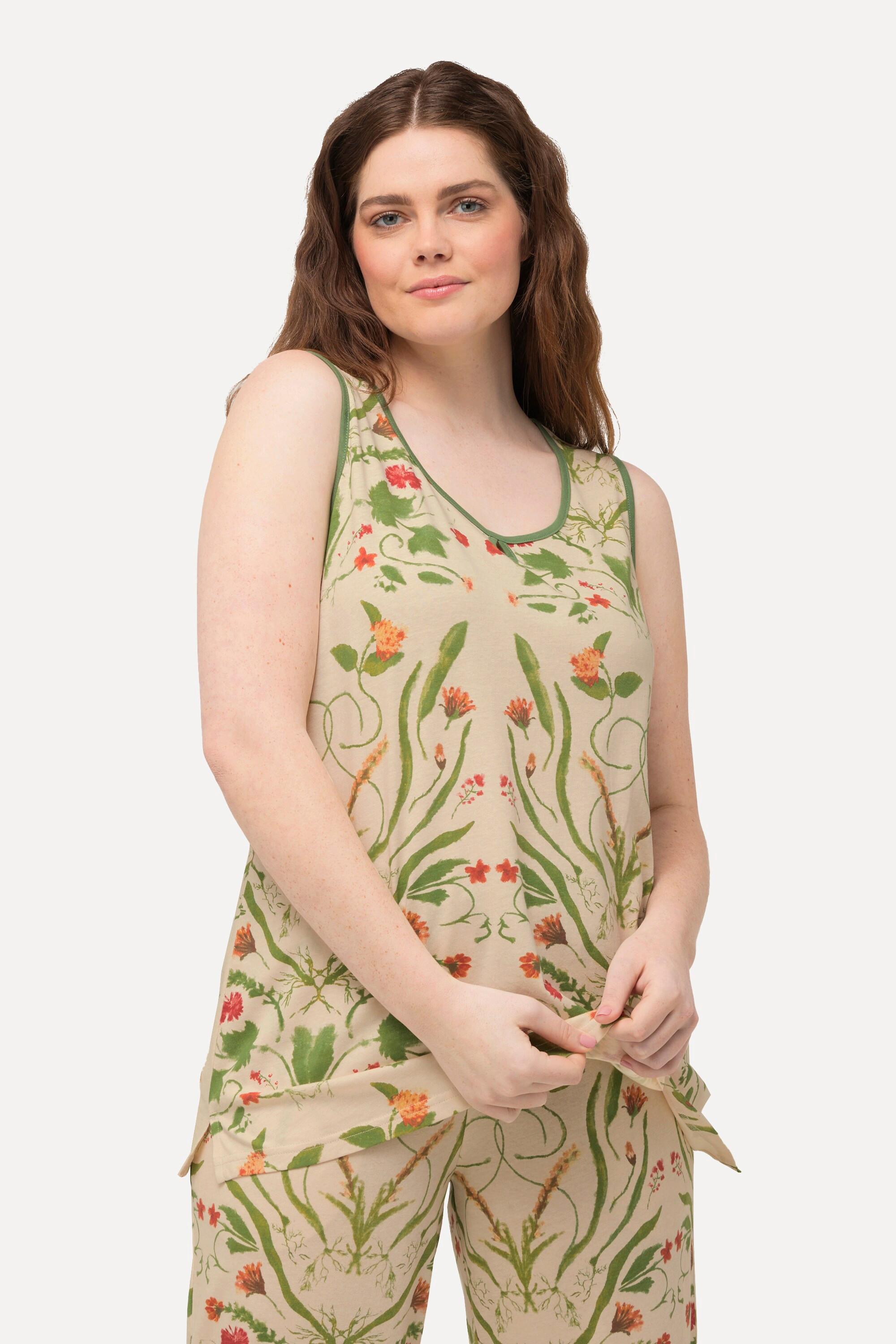 Ulla Popken Pyjamatop, Blüten, Rundhals, ärmellos, Biobaumwolle