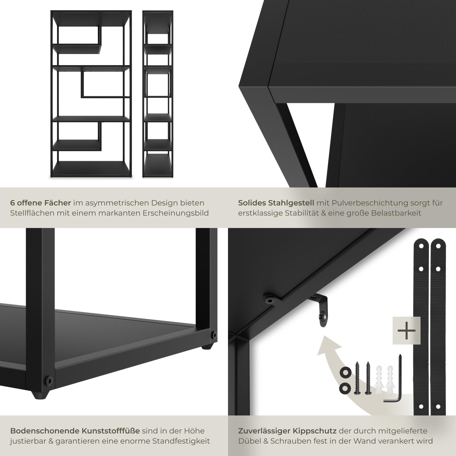 Tectake Standregal Venda mit 6 Fächern, Industrial-Look, 85x35x188cm