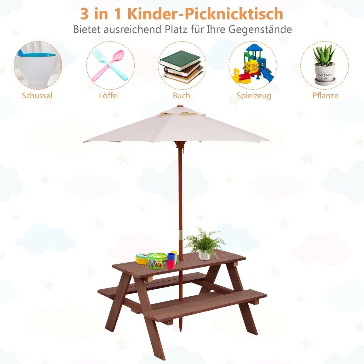 Northix 3-in-1 Picknicktisch mit Abnehmbarem Sonnenschirm Kindertische kindersitzgruppe