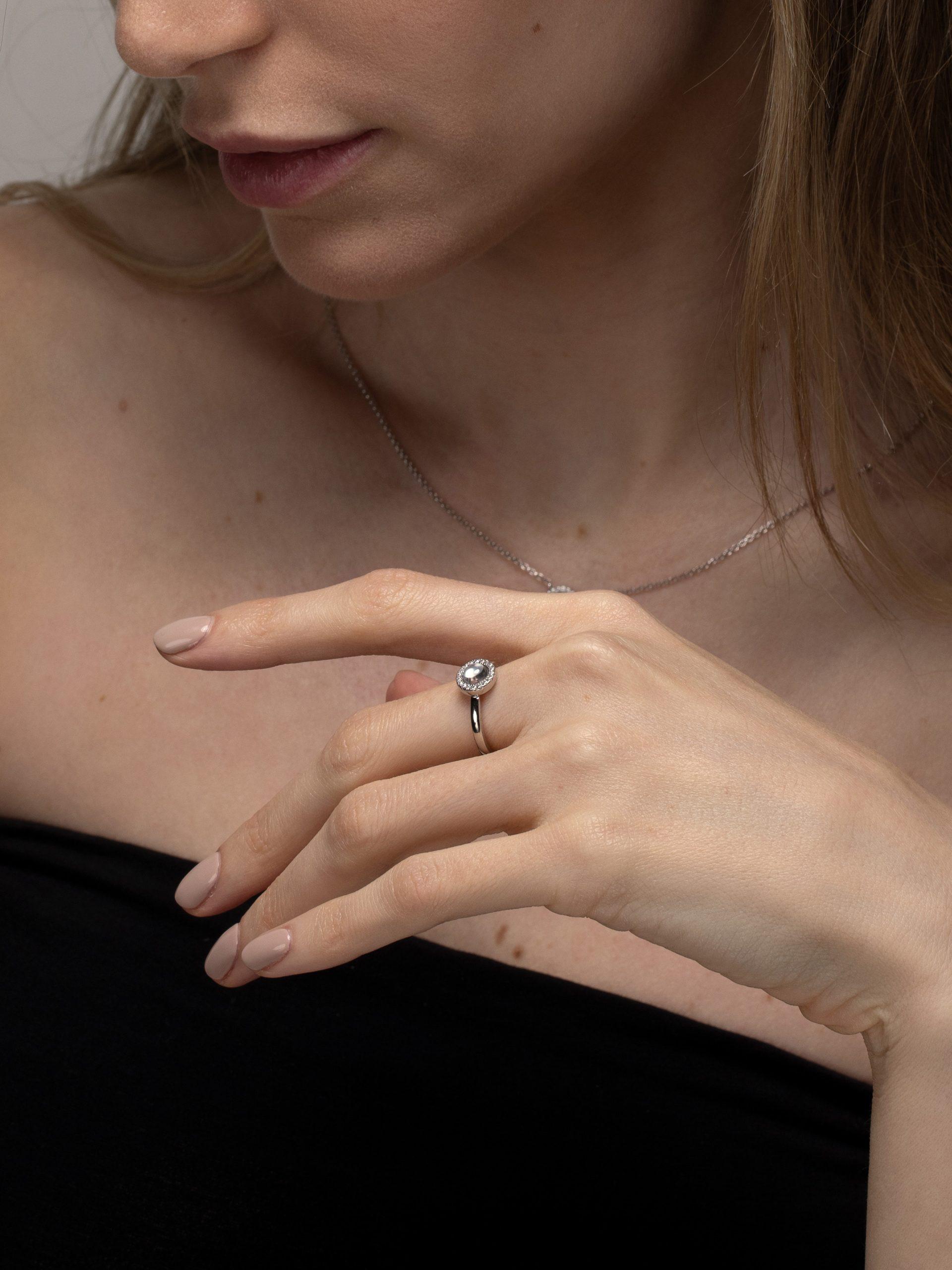 PHANTASYA Perlmutt mit Zirkonia Ring 1949 Rhodiniert