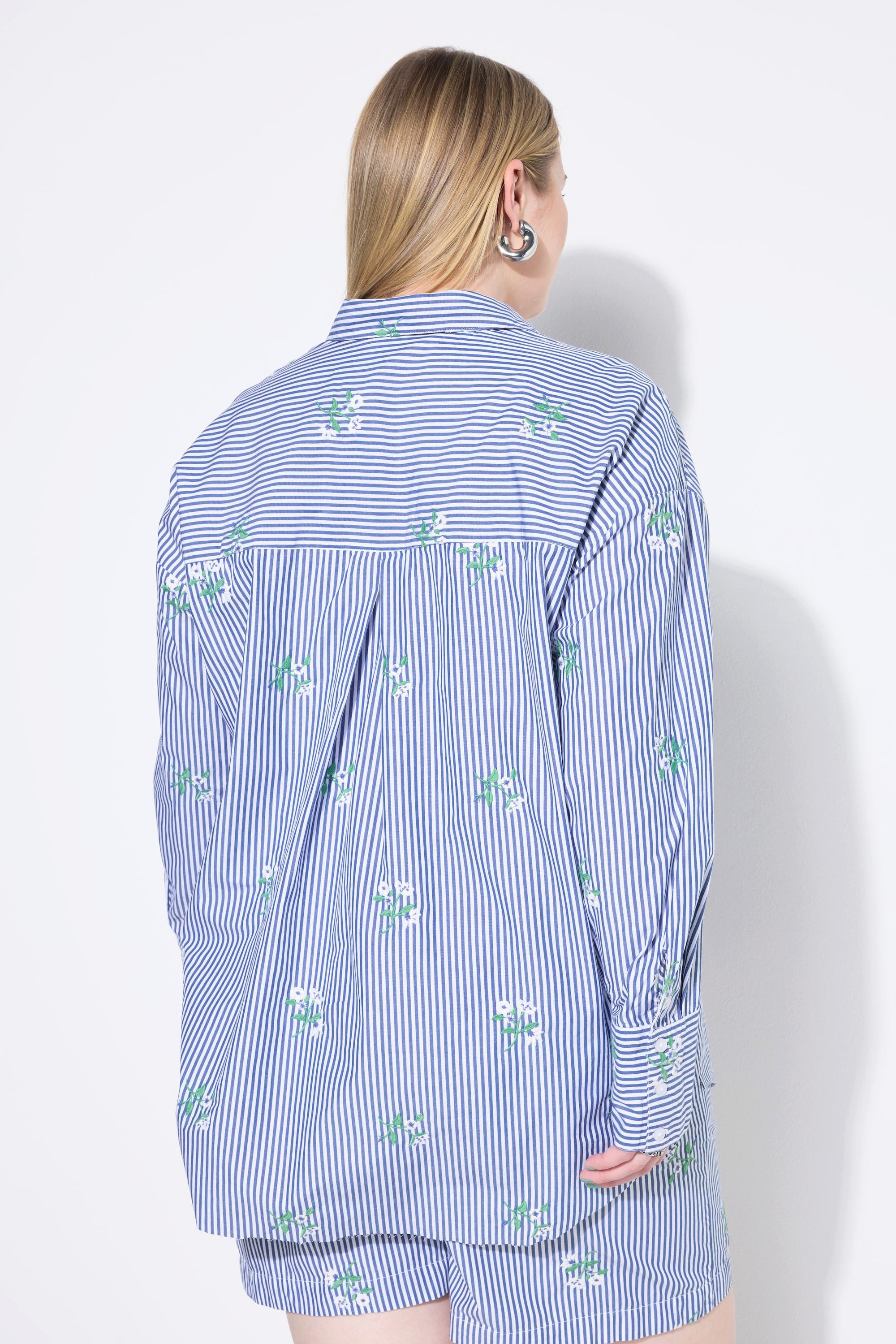 Studio Untold Hemd, oversized, Streifen, Flower-Stickerei
