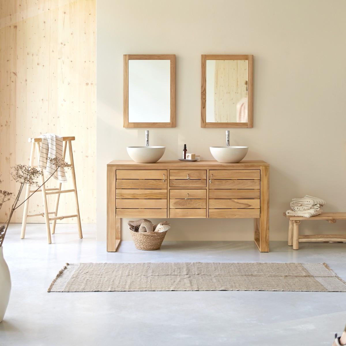 Tikamoon Waschtischunterschrank aus massivem Teakholz 145 cm Minimalys