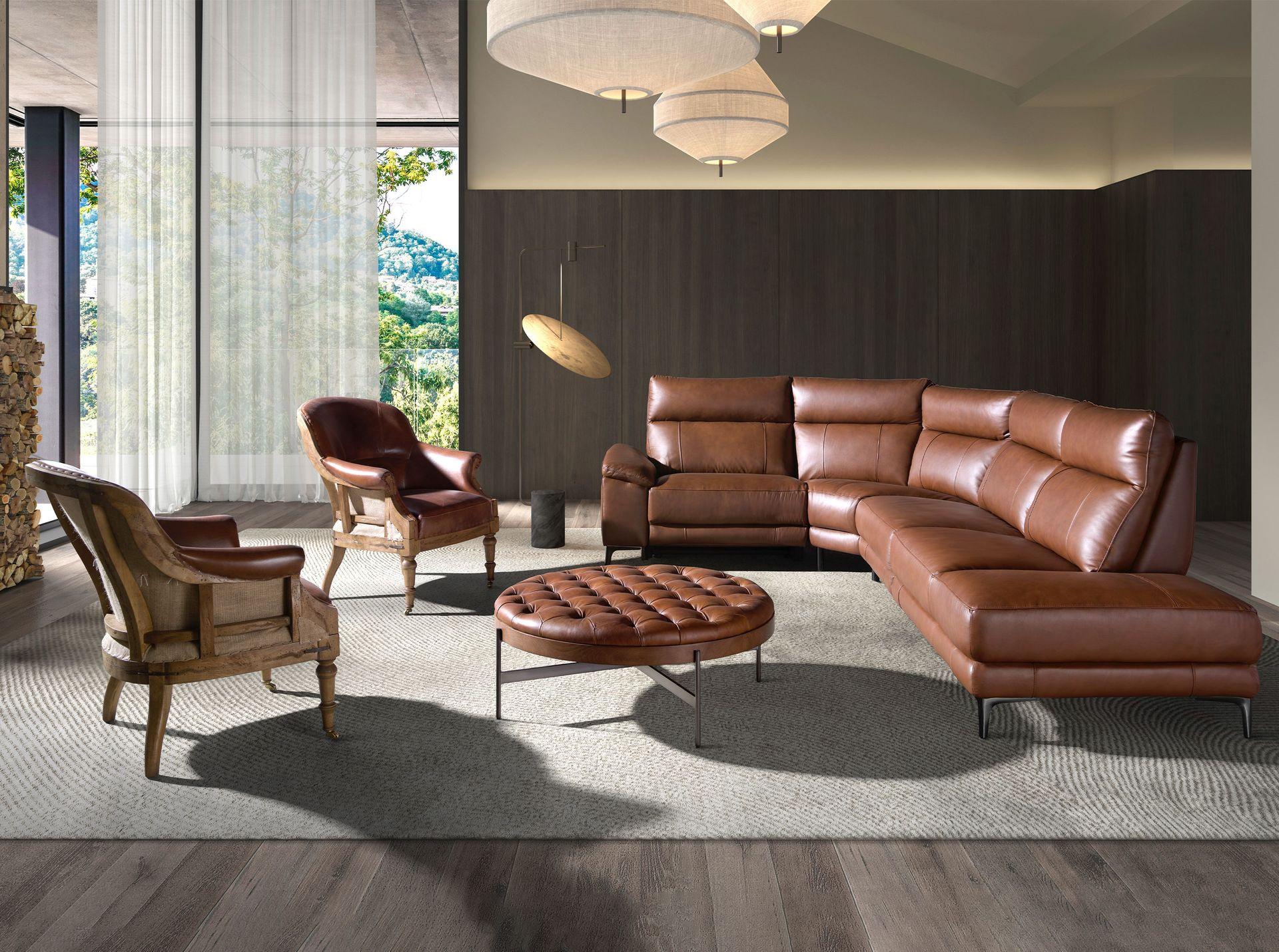 ANGEL CERDA Rechtes Chaiselongue-Relaxsofa in tabakbraunem Leder