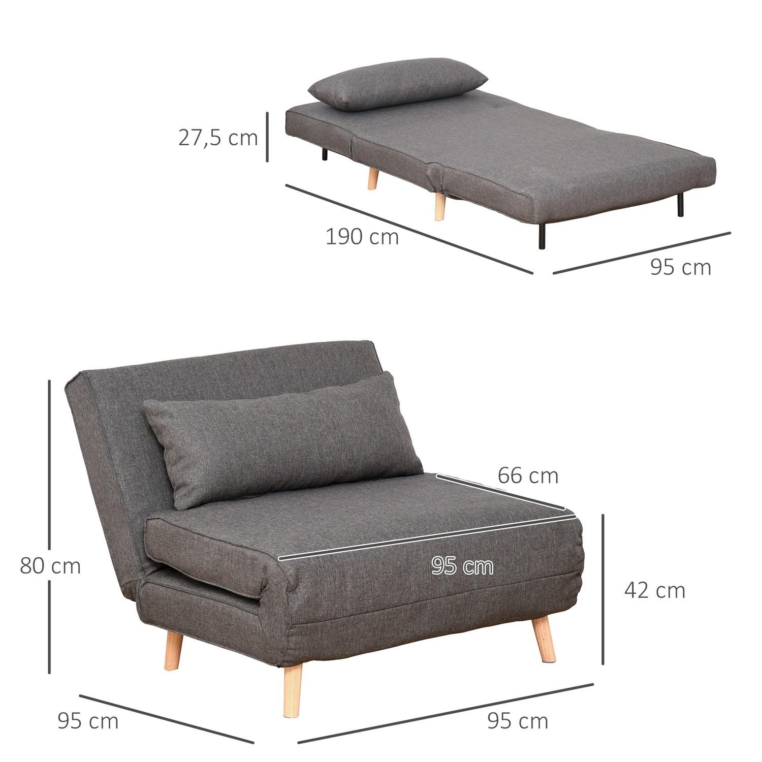 Northio Schlafsofa Einzelsofa Klein, Klappsofa Mit Verstellbarer Rückenlehne, Skandinavisch, Grau, 95X95X80Cm