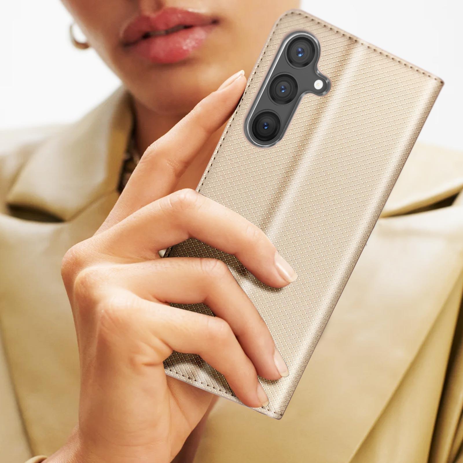 Avizar Samsung Galaxy S24 Plus Book Cover Gold