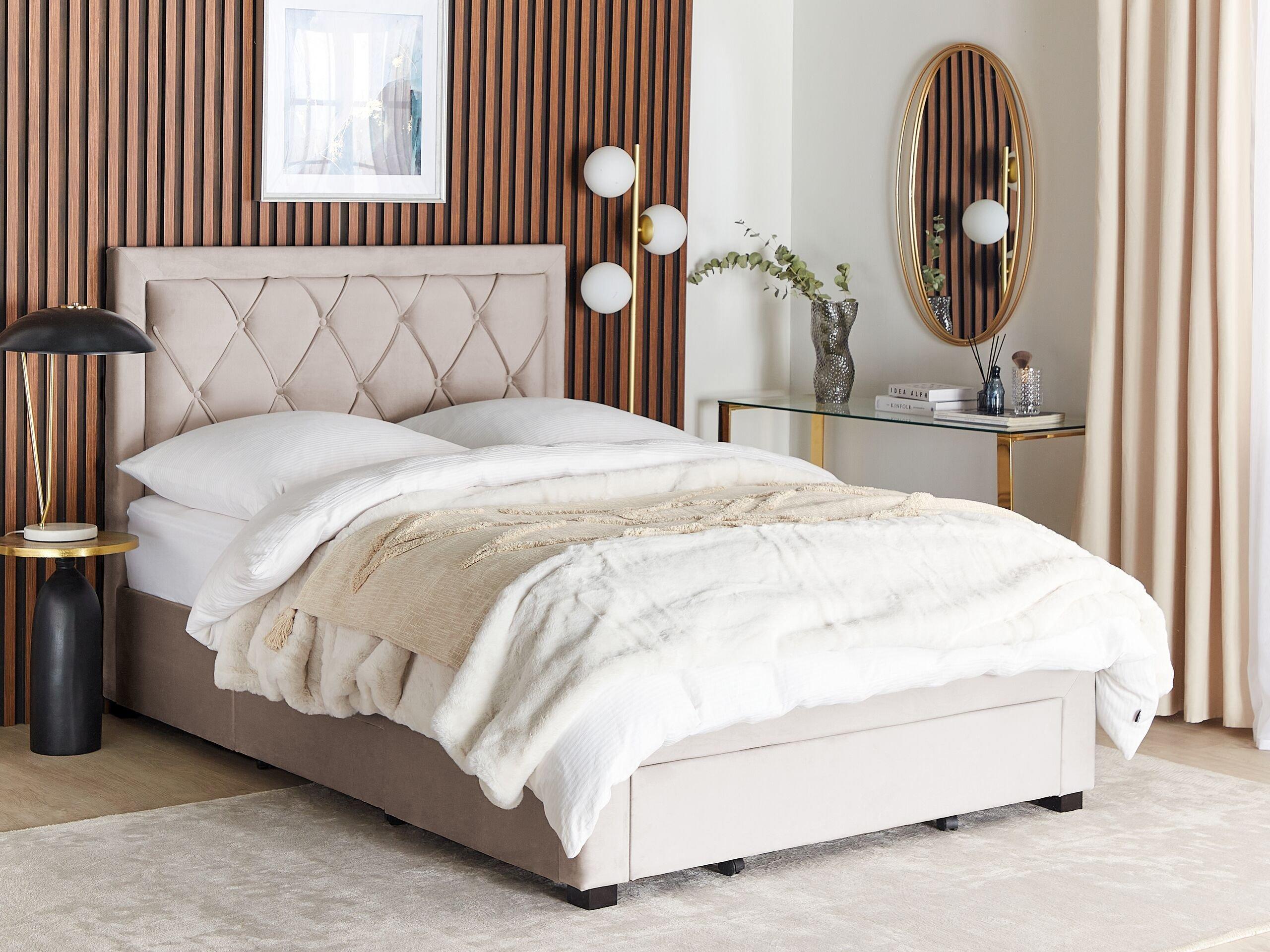 Beliani Bett mit Bettkasten aus Samtstoff Glamourös LIEVIN