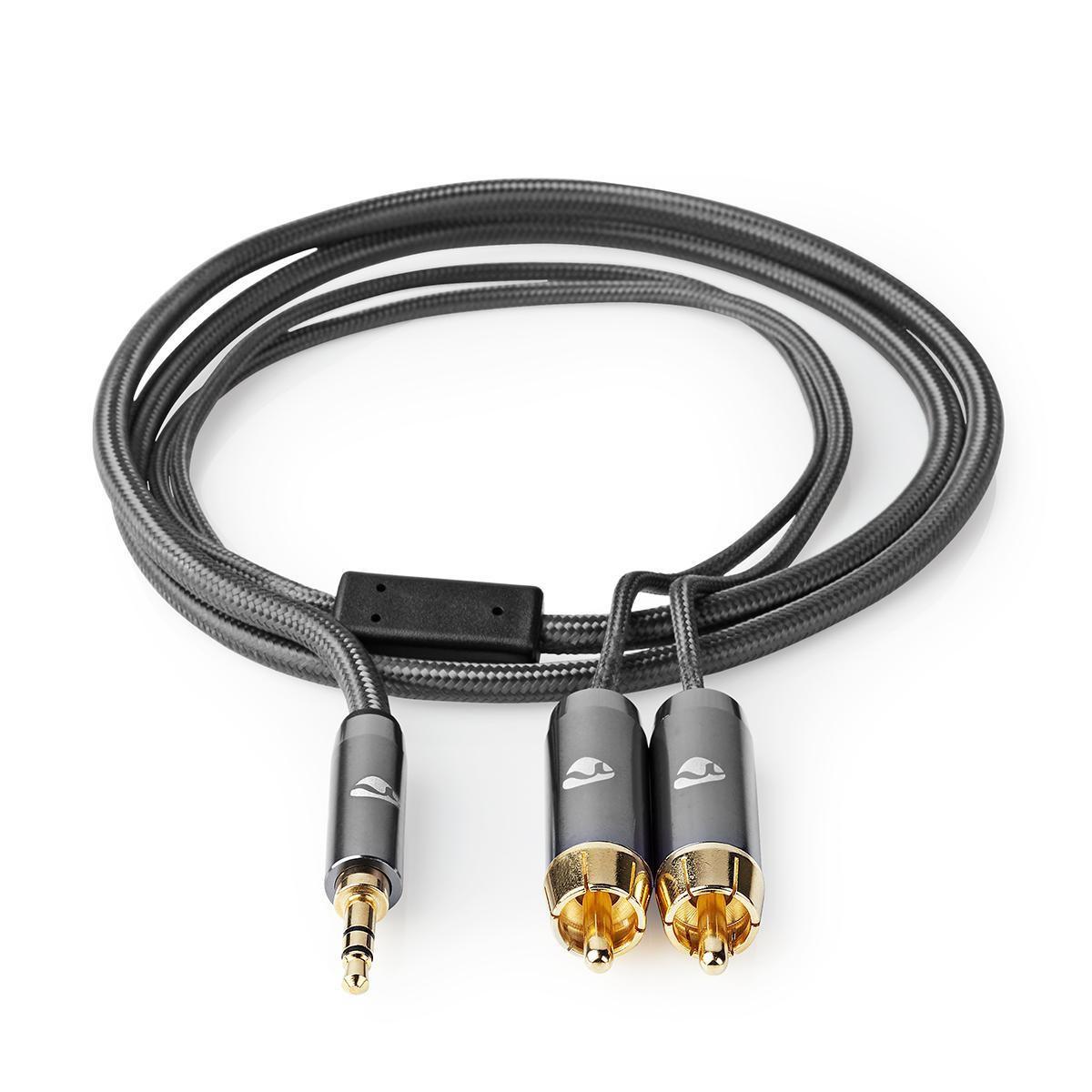 Nedis Stereo-Audiokabel | 3,5 mm Stecker | 2x RCA Stecker | Vergoldet | 5,00 m | Rund | Grau mit Metall | Box mit abgedecktem Fenster