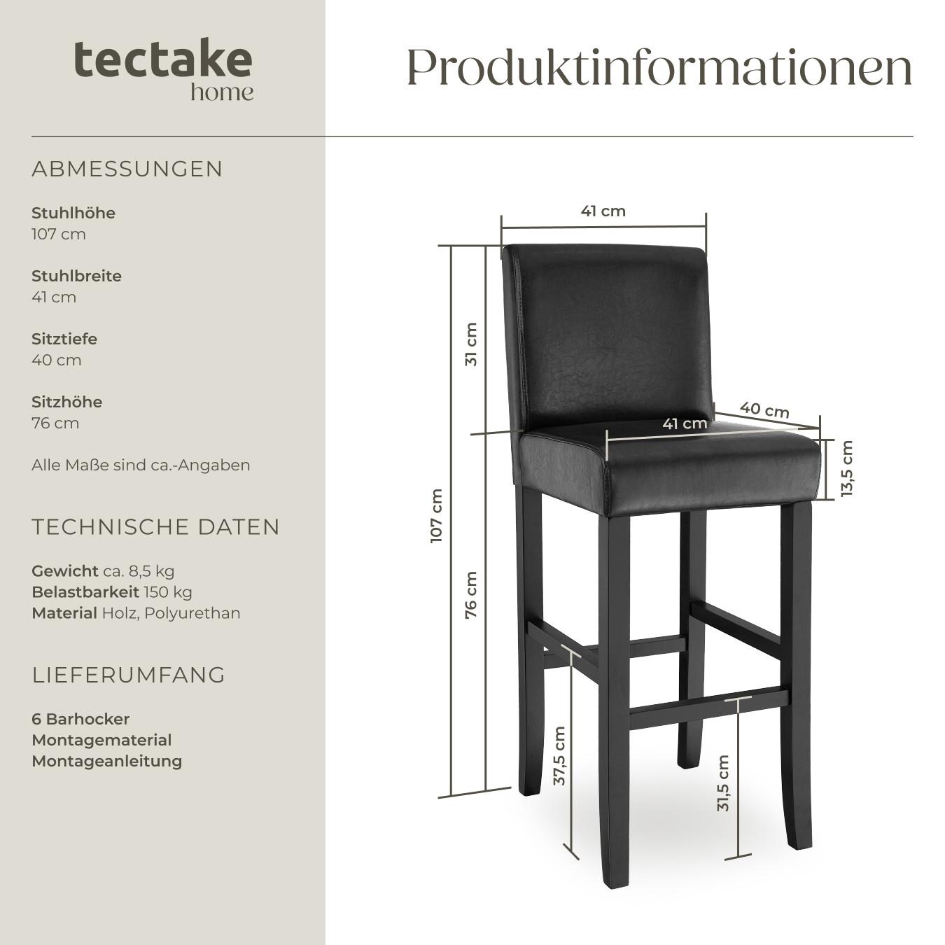 Tectake Barhocker aus Kunstleder 6er Set