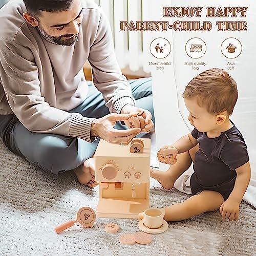 Activity-board Hölzerne Kaffeemaschine mit Dreh- und Druckknöpfen, ideales Zubehör für die Kinderküche