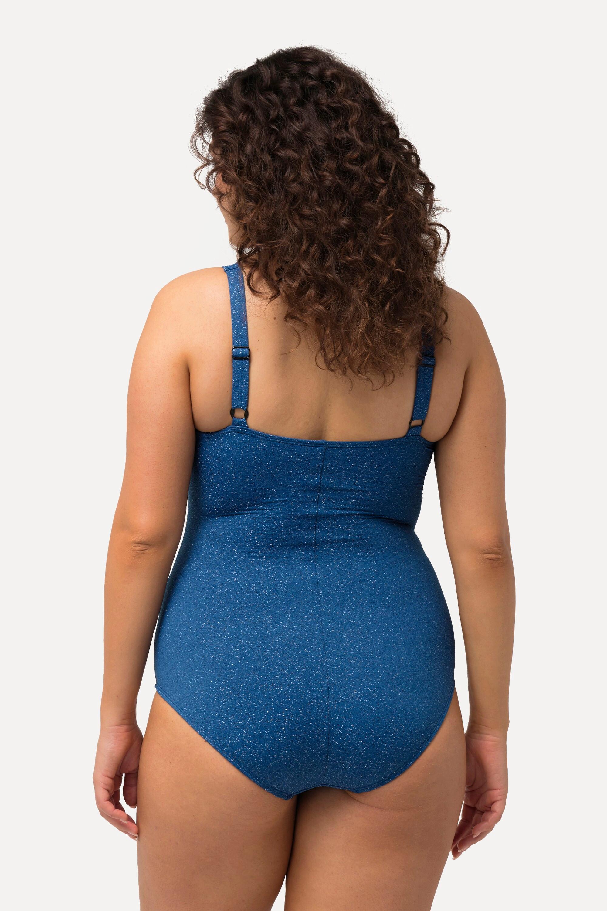 Ulla Popken Badeanzug, Wickeloptik, Glitter, Softcups, recycelt