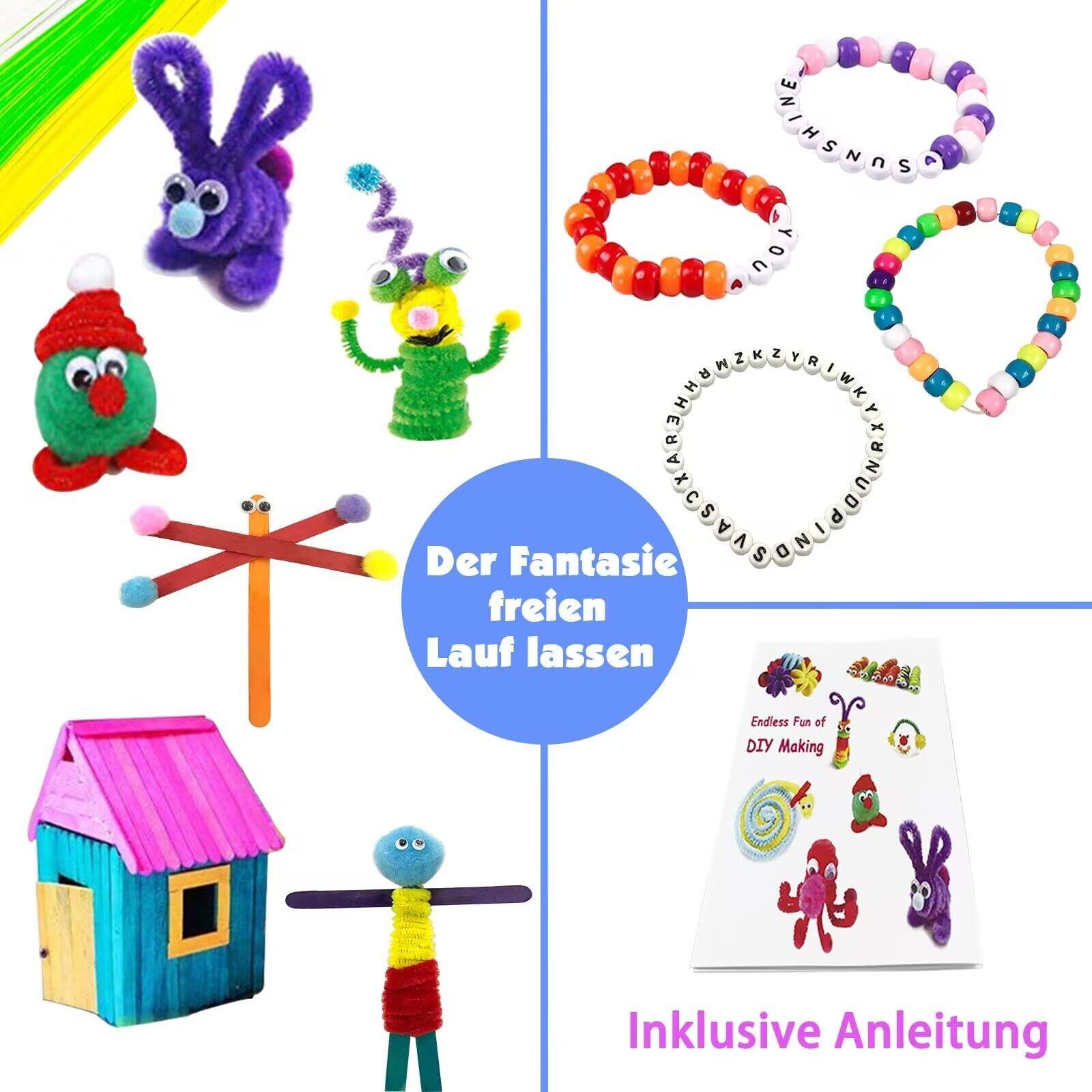 Activity-board 3000 Stück Bastelset Kinder DIY Kunsthandwerk Bastelbedarf zum Basteln Pfeifenreiniger Glupschaugen Perlen kreativ