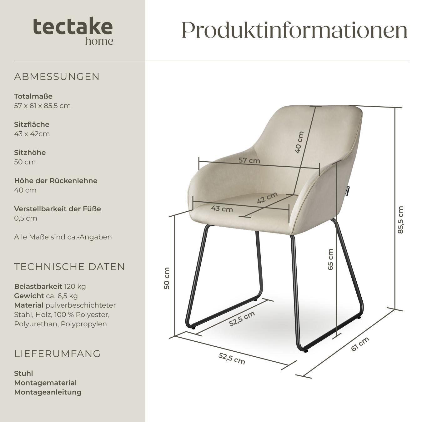 Tectake Esszimmerstuhl gepolstert, in Samtoptik höhenverstellbare Füsse