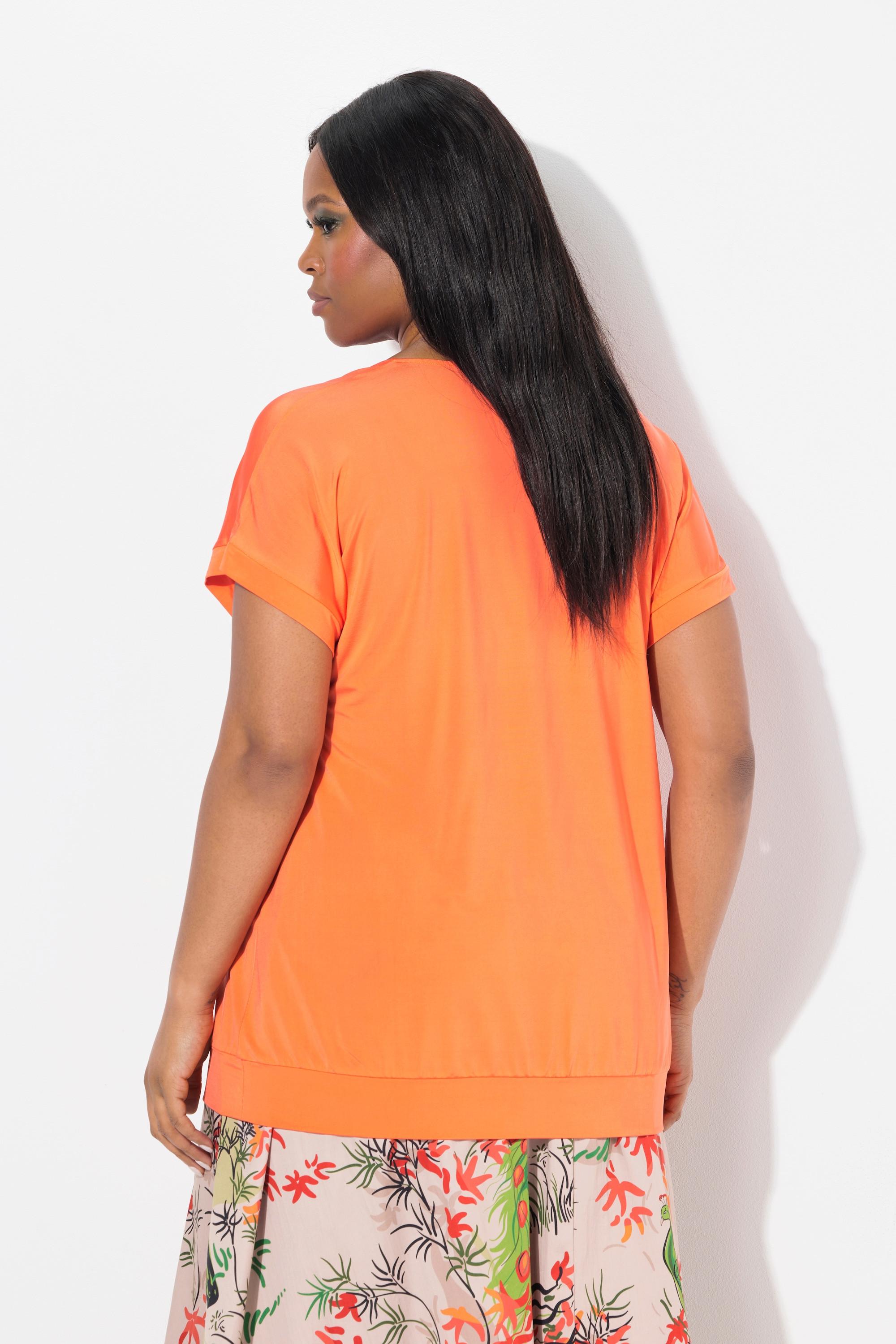 Ulla Popken Slinky Oversized Halbarm V-Ausschnitt Shirt mit Elastiksaum