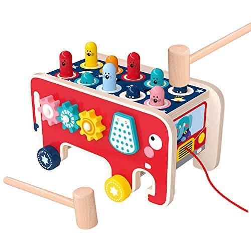 Activity-board Klopfbank Holz mit 2 Schlägeln, Hammerspiel ab 1 Jahr, Klopfbank Schlagen Elefant Spiel,