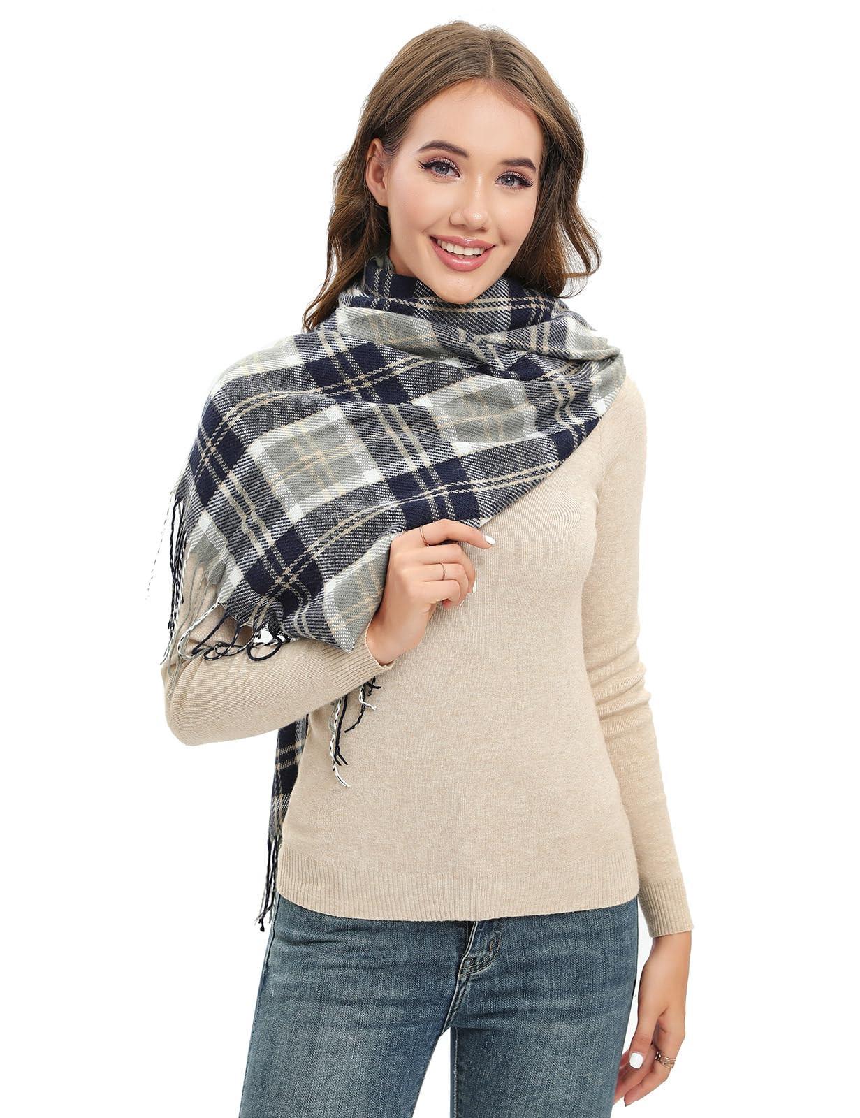 Only-bags.store Kariertes Dreieckstuch Winter, Pashmina-Schal weicher Quasten-Wickelschal