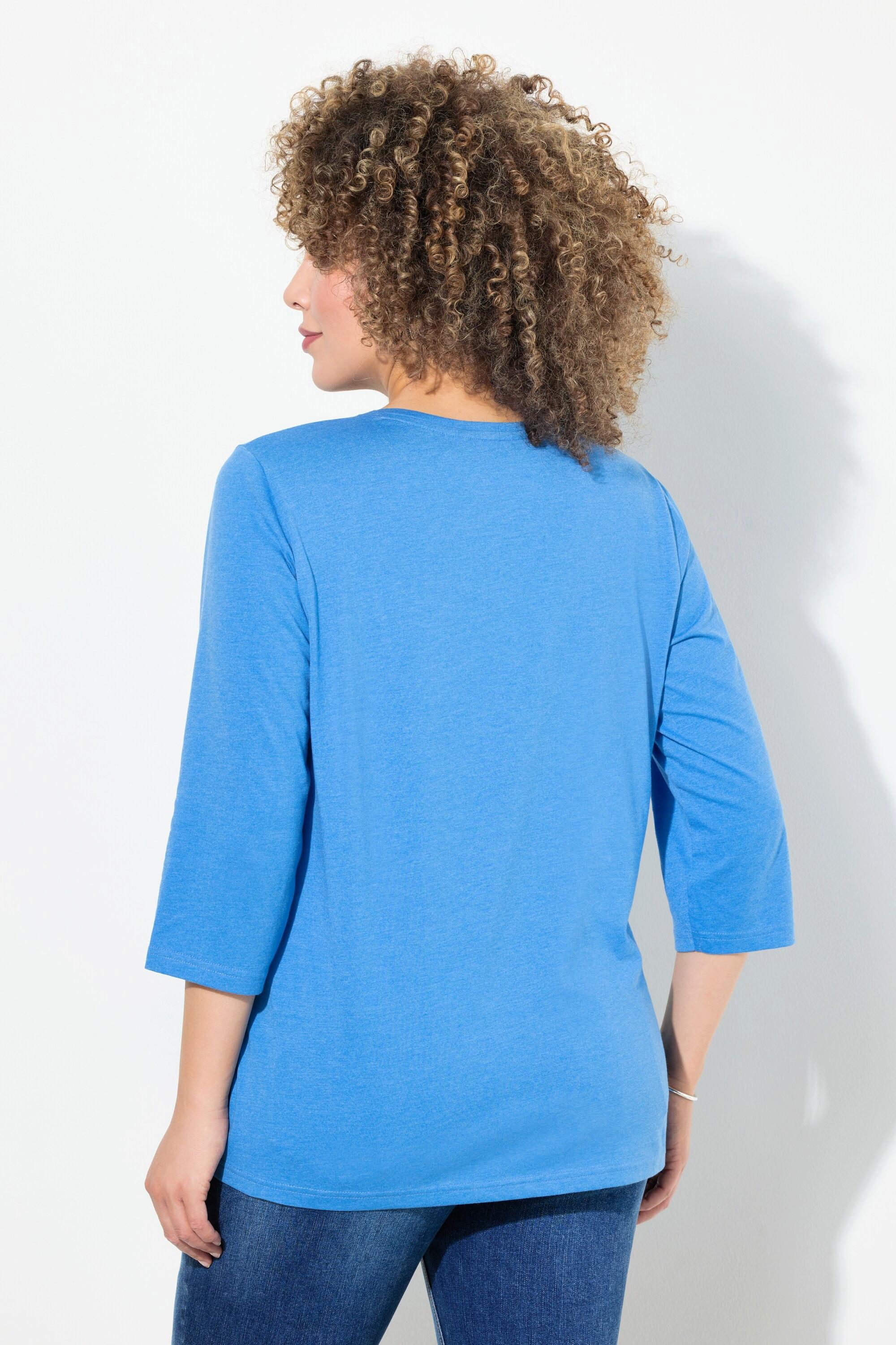 Ulla Popken Classic V-Ausschnitt 3/4-Arm Shirt mit Schriftmotiv