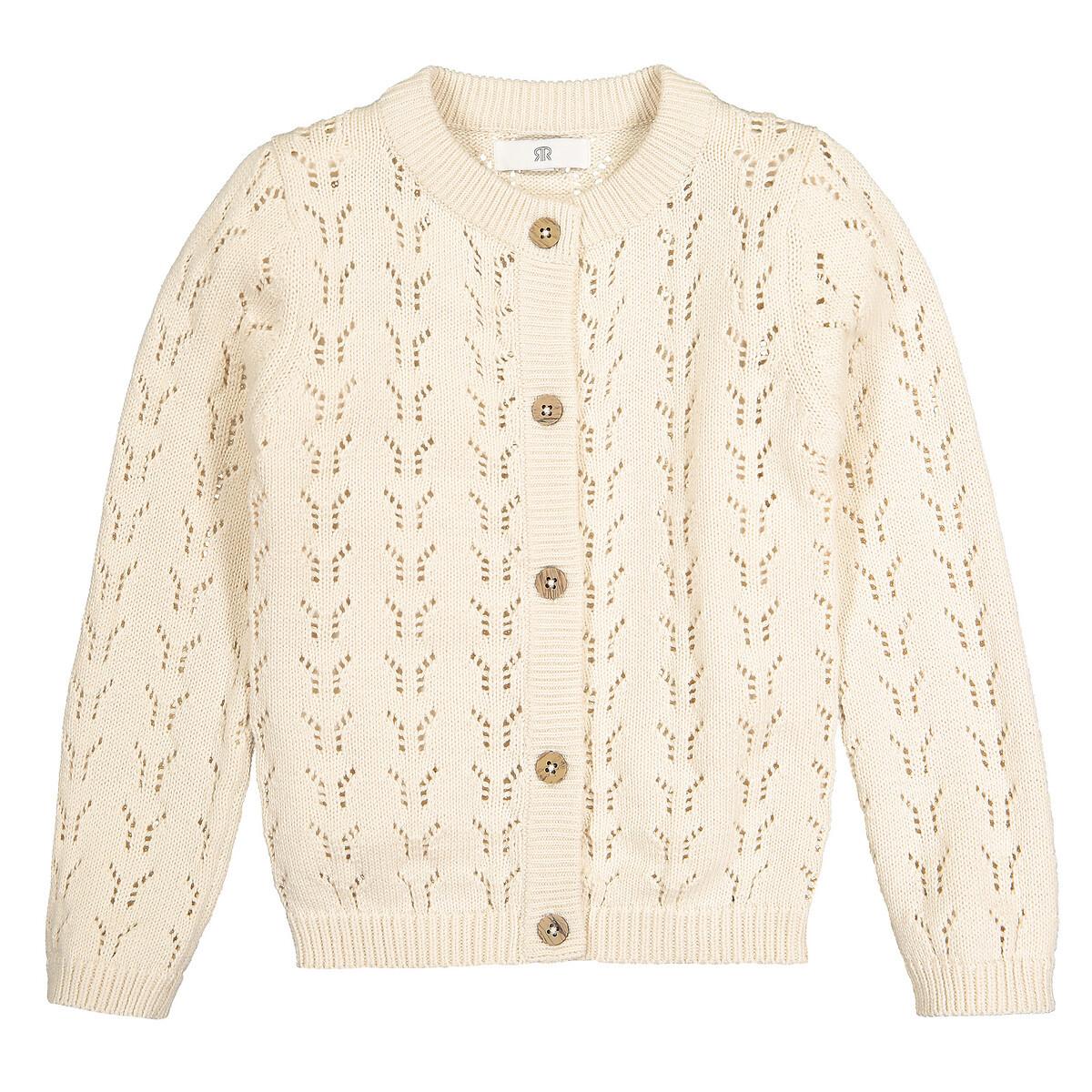 La Redoute Collections Strickjacke mit Knopfverschluss und Ajourmuster