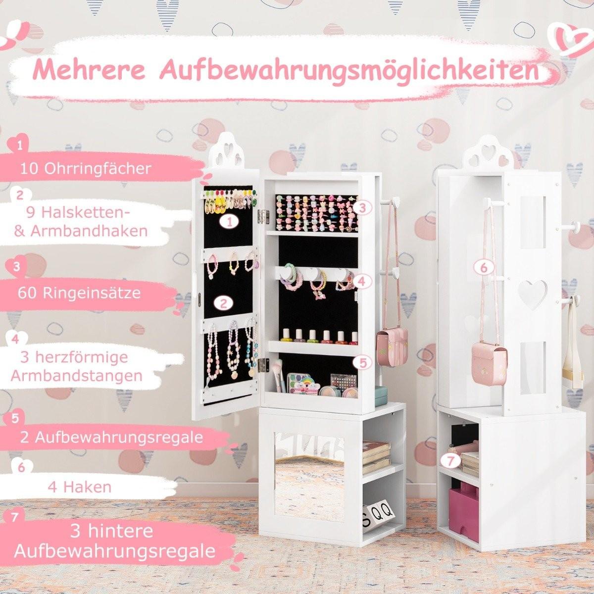 Northix 3 in 1 Spiegelschrank mit Ganzkörperspiegel & Kleiderständer Kinder Schmuckschrank Weiß