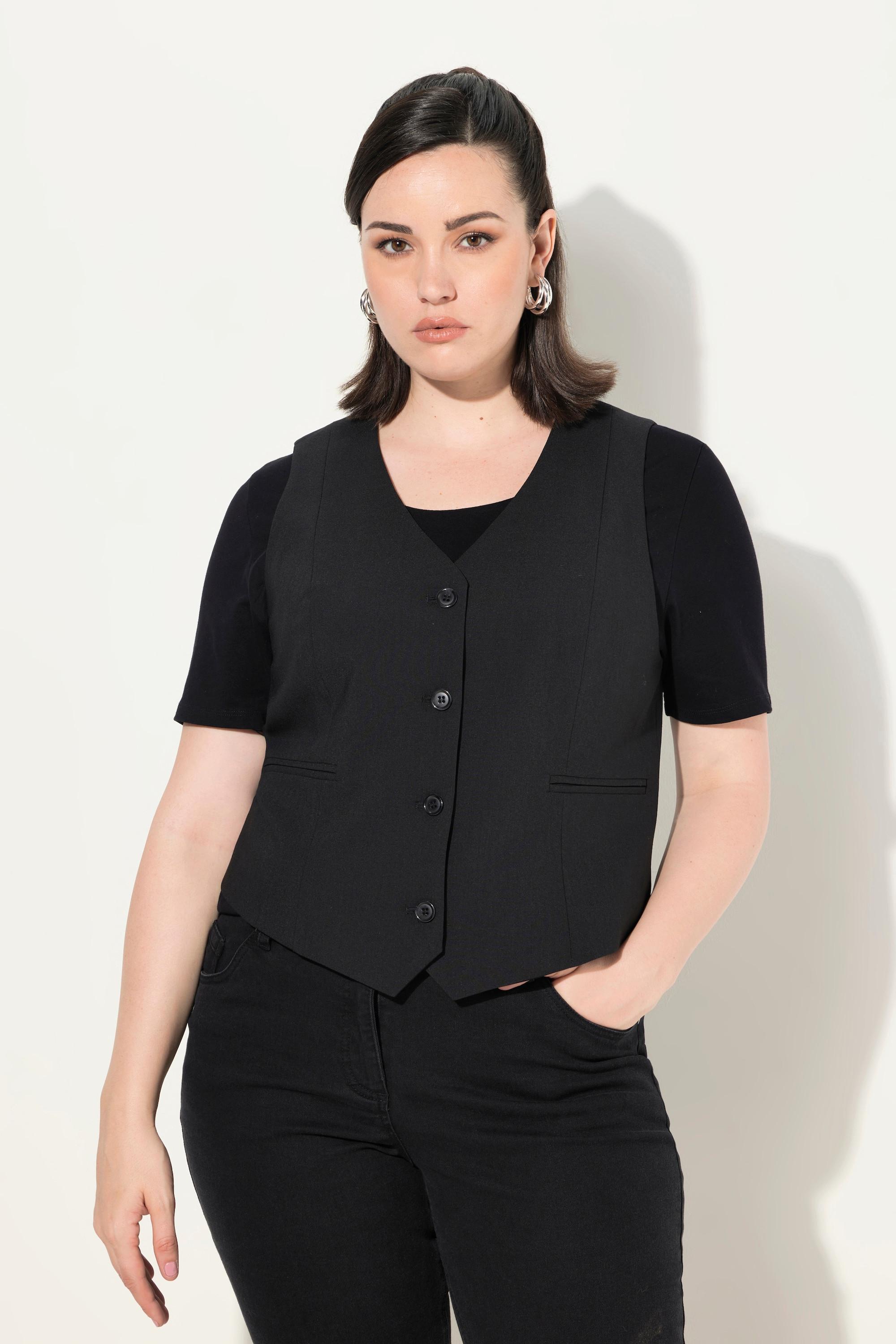 Ulla Popken Anzugweste, V-Ausschnitt, Ziertaschen, Komplettfutter