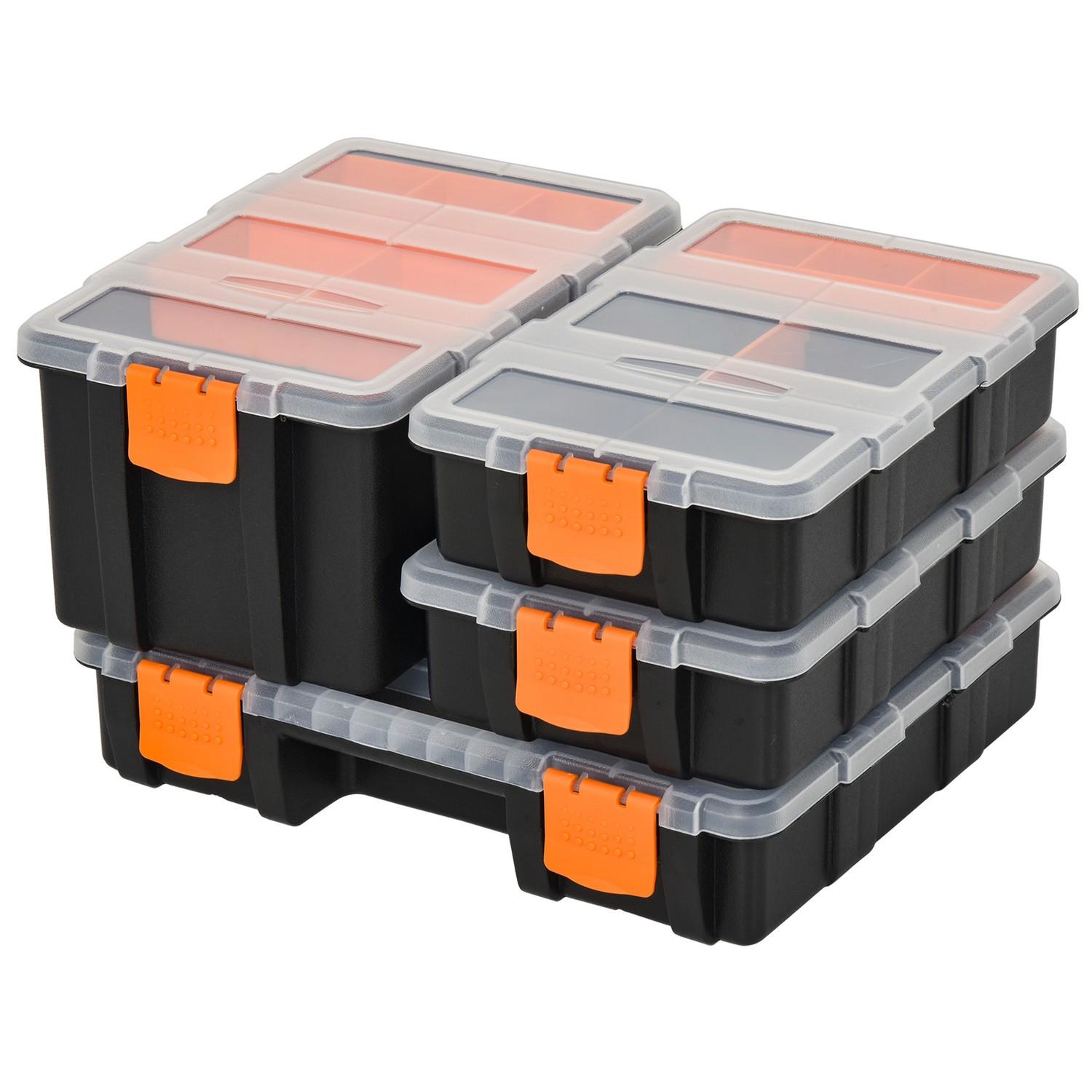 Northio Werkzeugaufbewahrung Box 4PCS, Multifunktional, Sortierkasten, Kleinteilemagazin, Kunststoff, Orange+Schwarz, 28,7x22,5x5,5