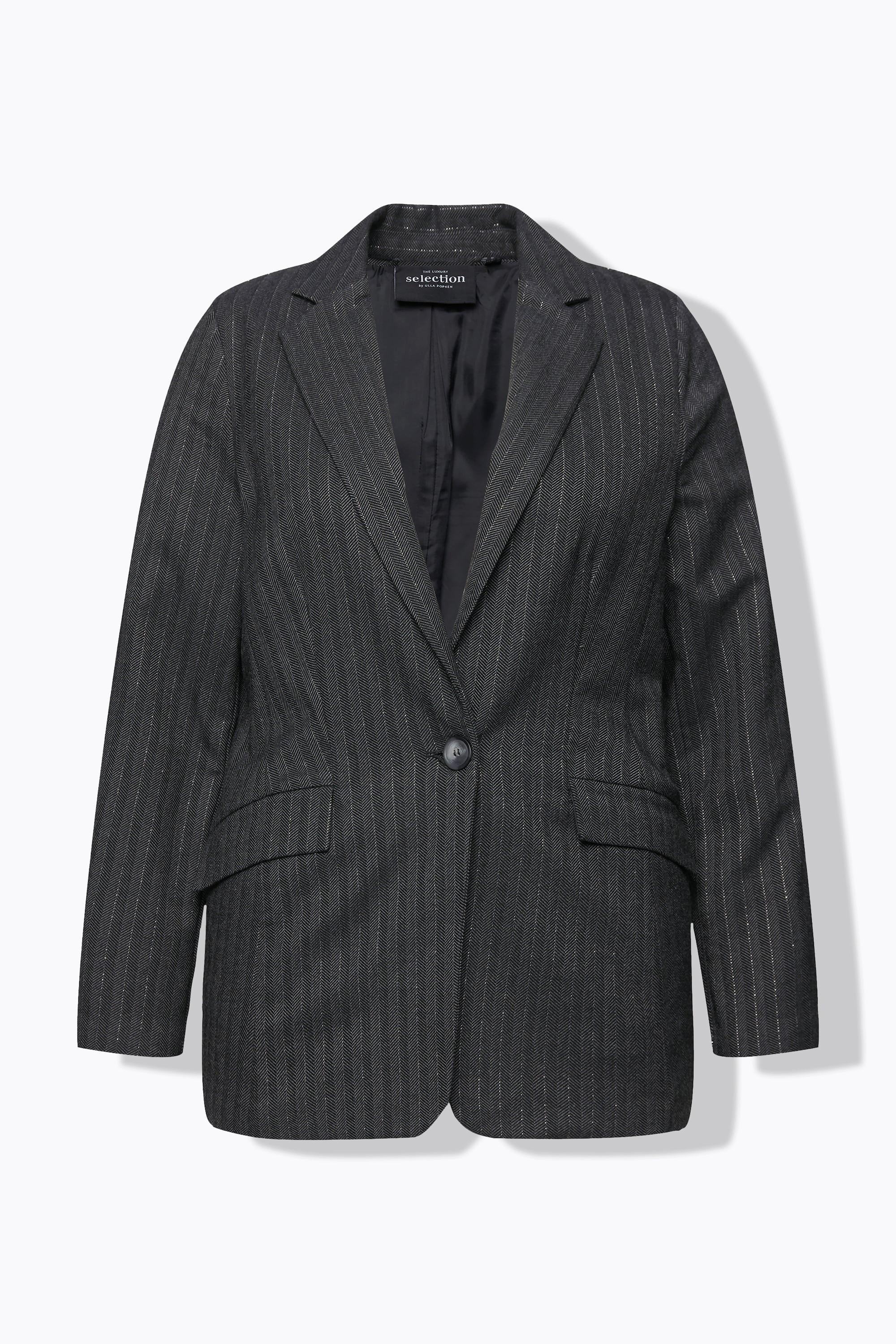 Ulla Popken Blazer, Fischgratmuster, Lurex, Reverskragen, Rückenschlitz