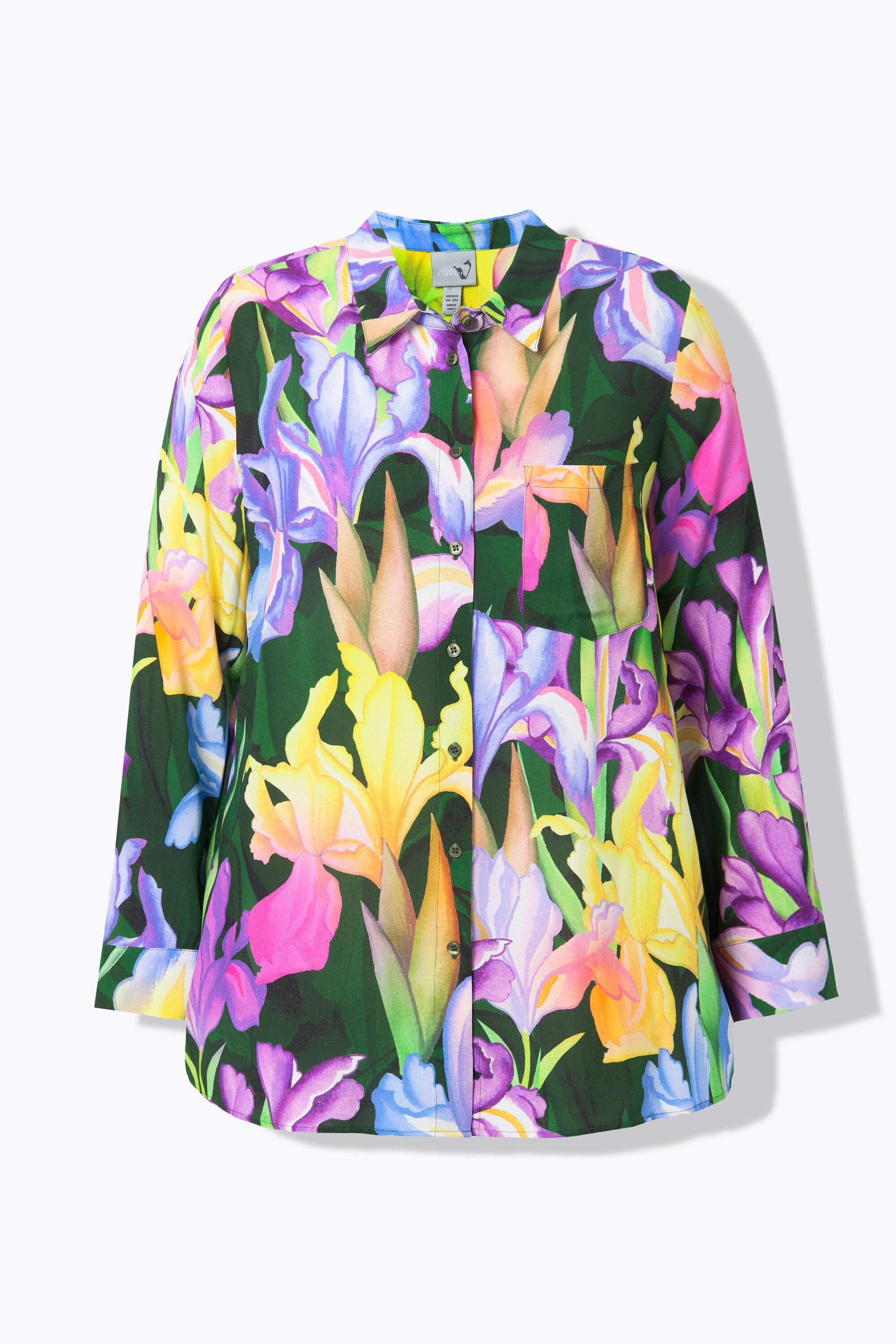 Ulla Popken Hemdbluse, Irismuster, Hemdkragen, Langarm