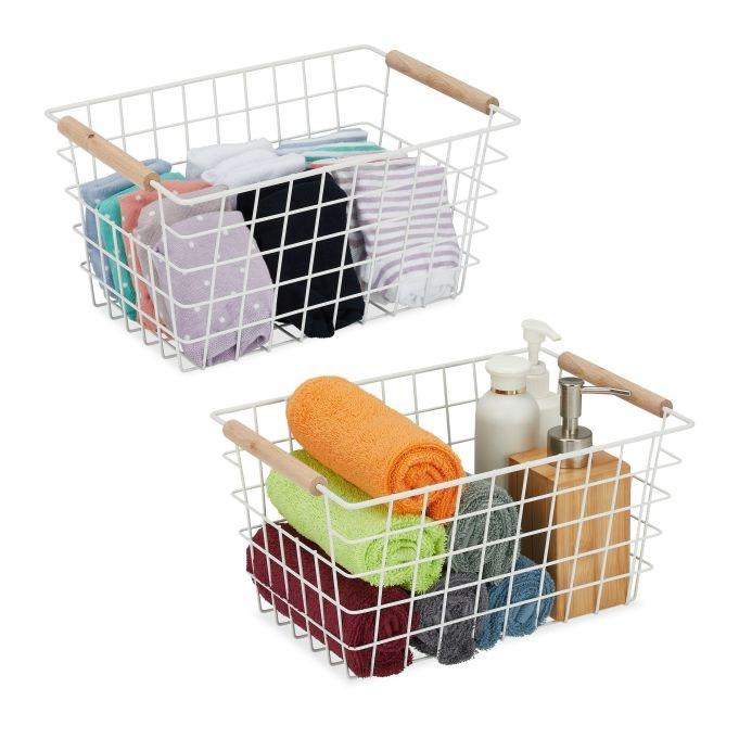 Northix Drahtkörbe mit Holzgriffen im 2er-Pack