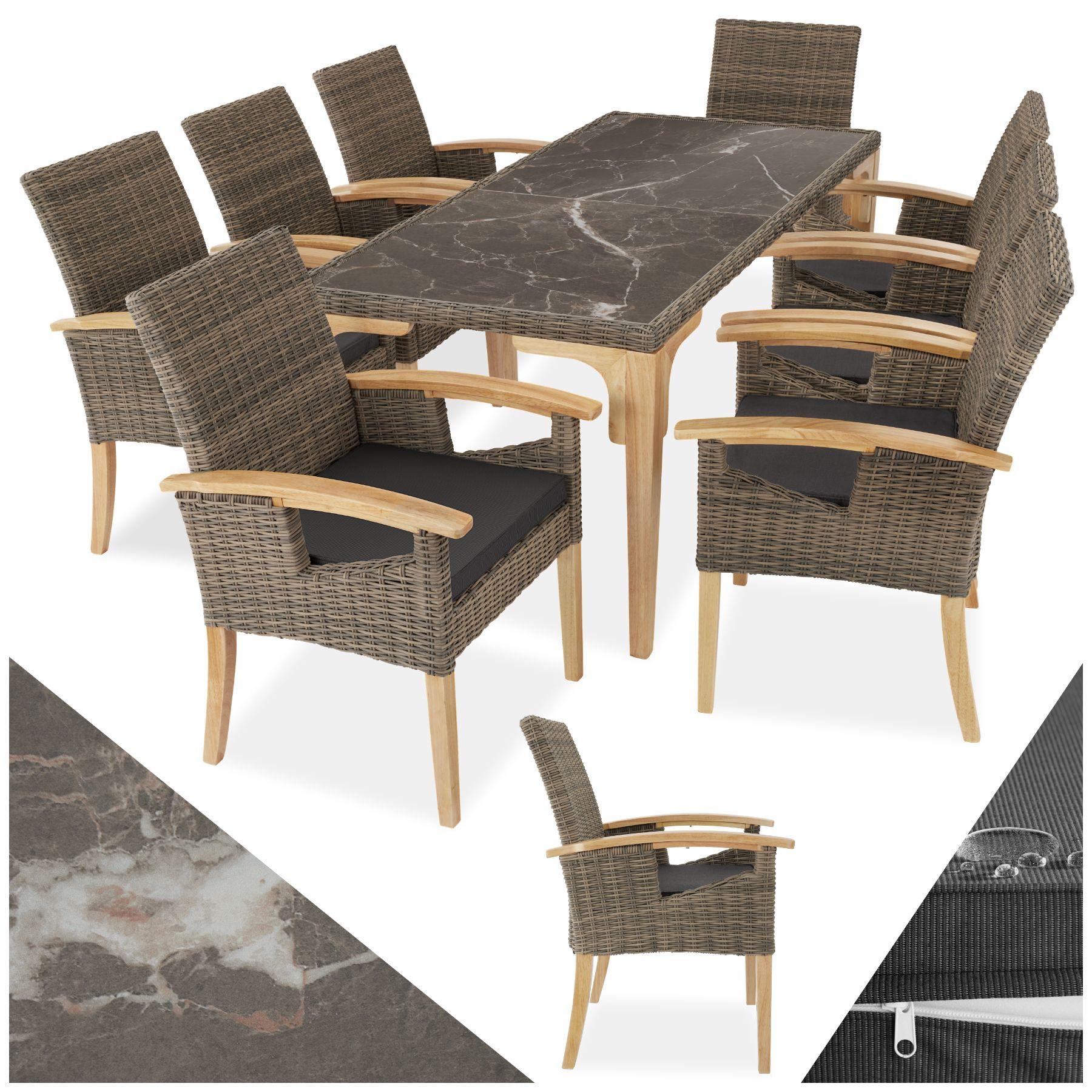 Tectake Rattan Tisch Foggia mit 8 Stühlen Rosarno