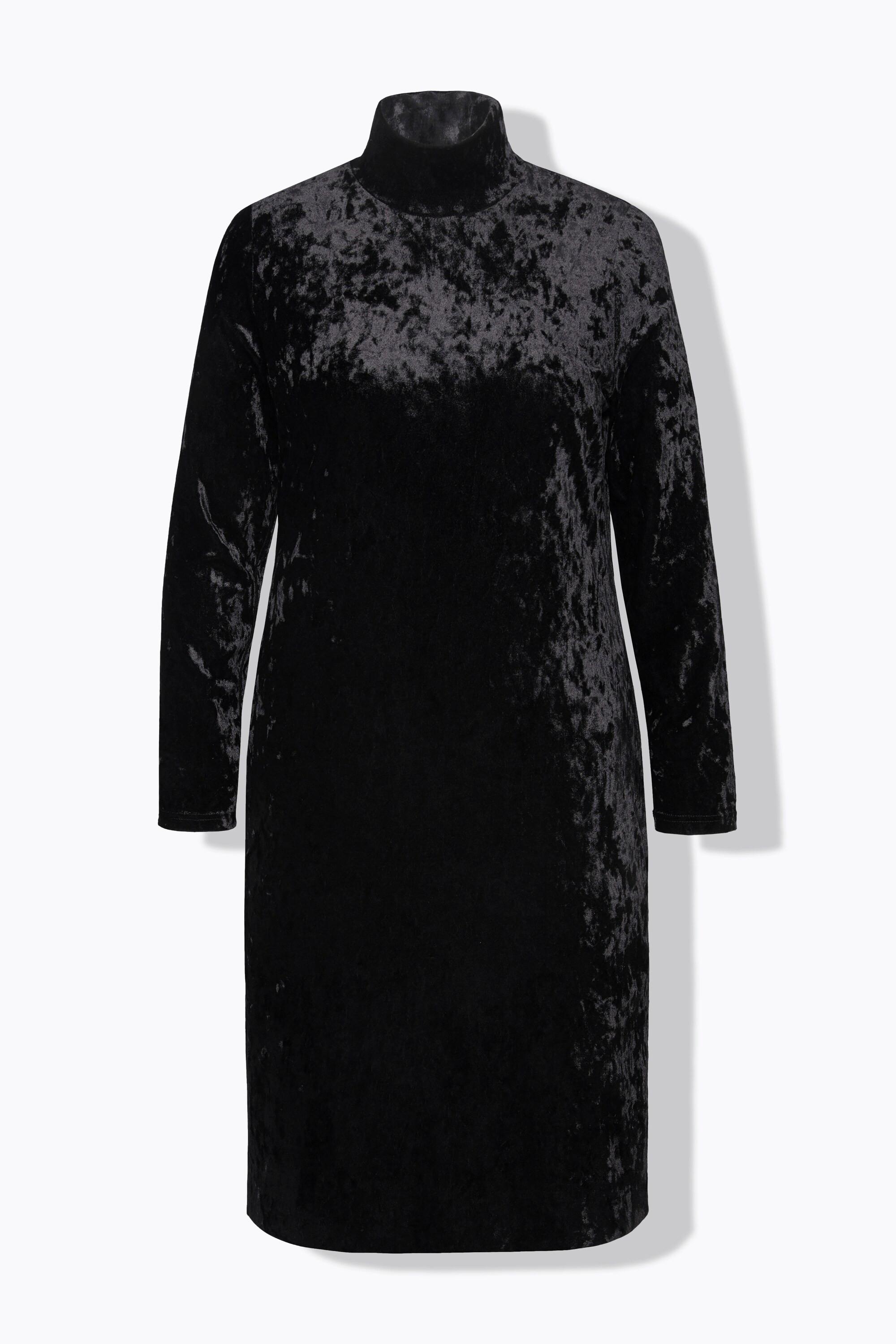 Ulla Popken Maxi Samtkleid Slim Fit mit Stehkragen Langarm